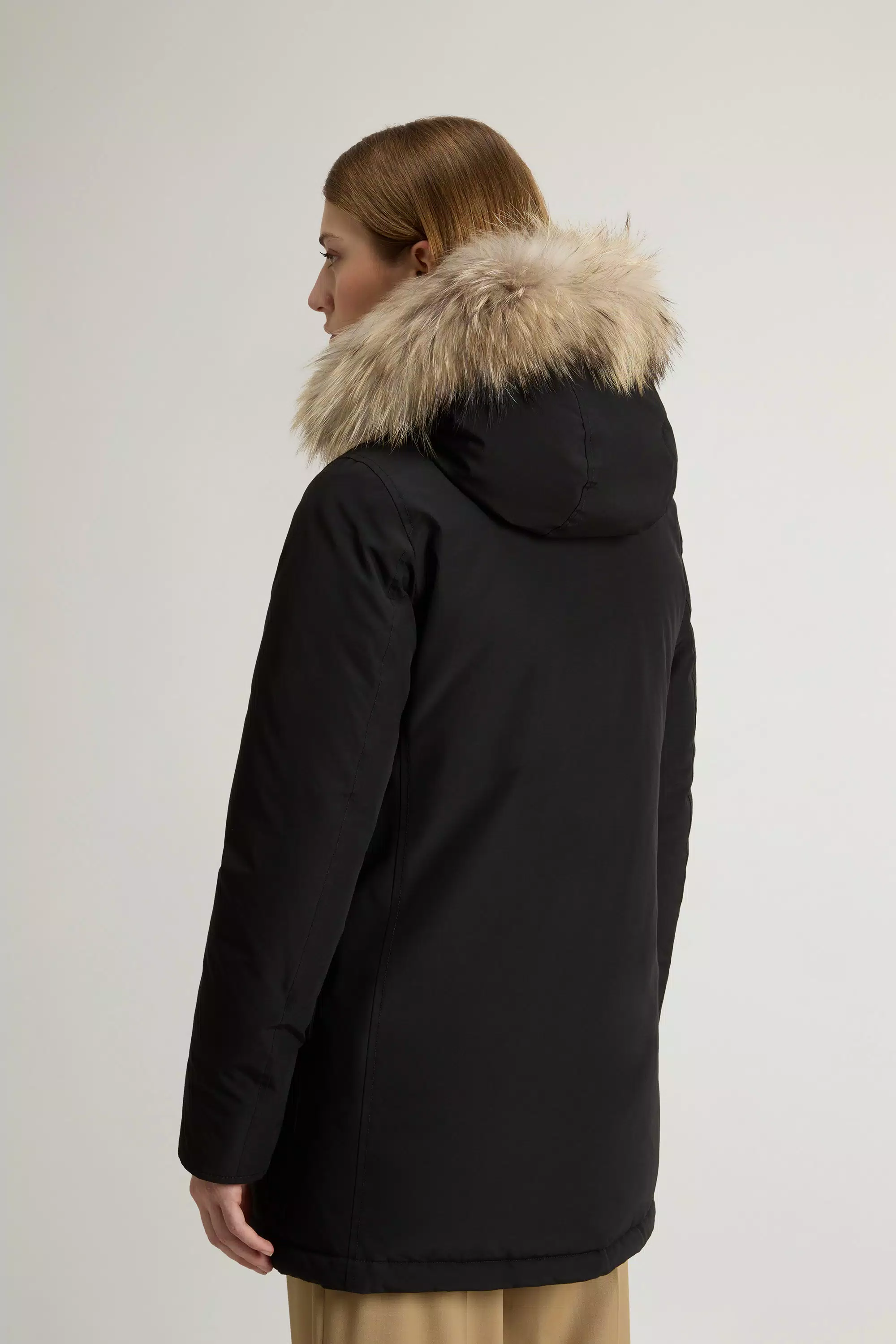 Arctic Parka in Ramar Cloth with Four Pockets and Detachable Fur - Black