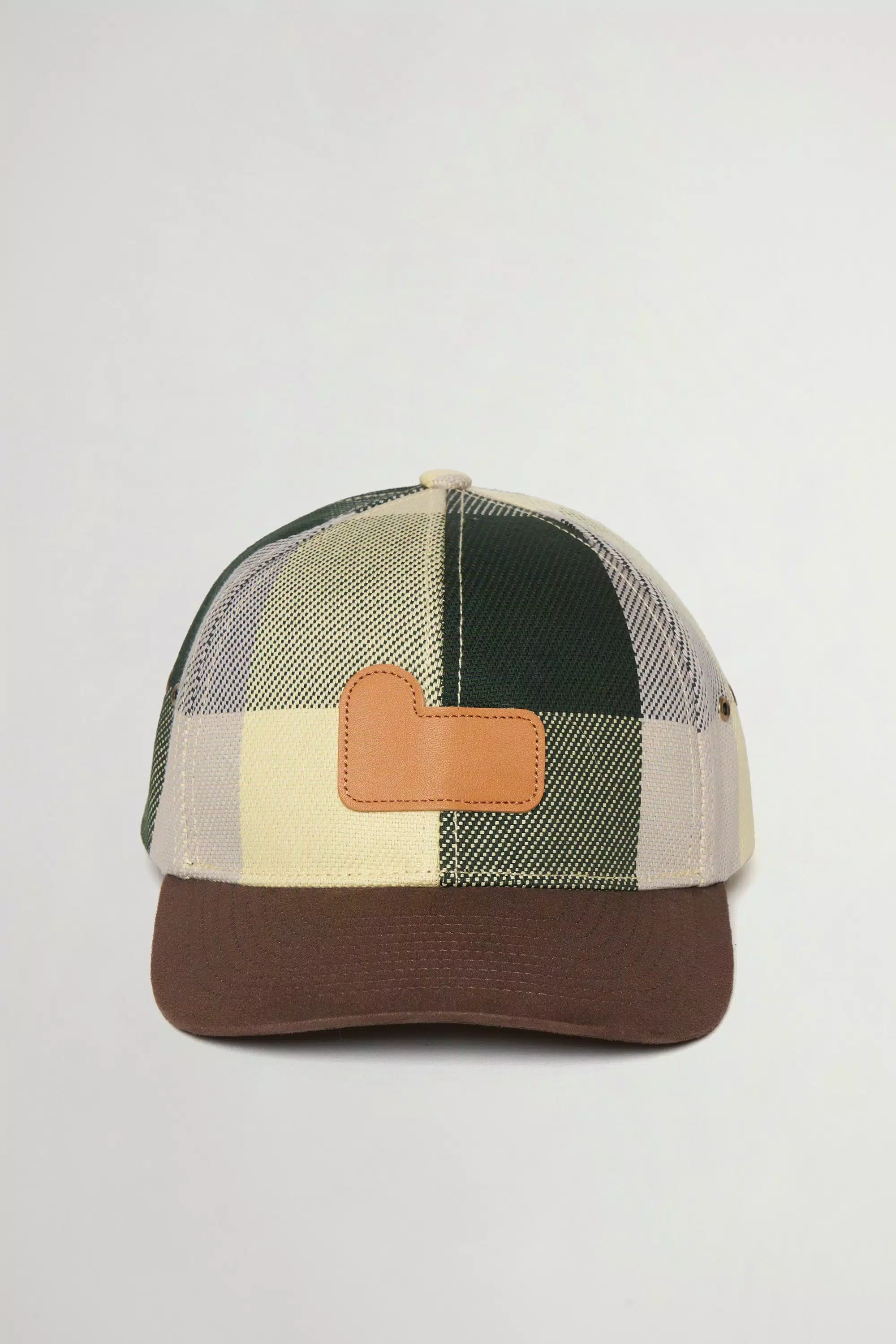 Baseball Cap in Checked Pure Cotton - Yellow