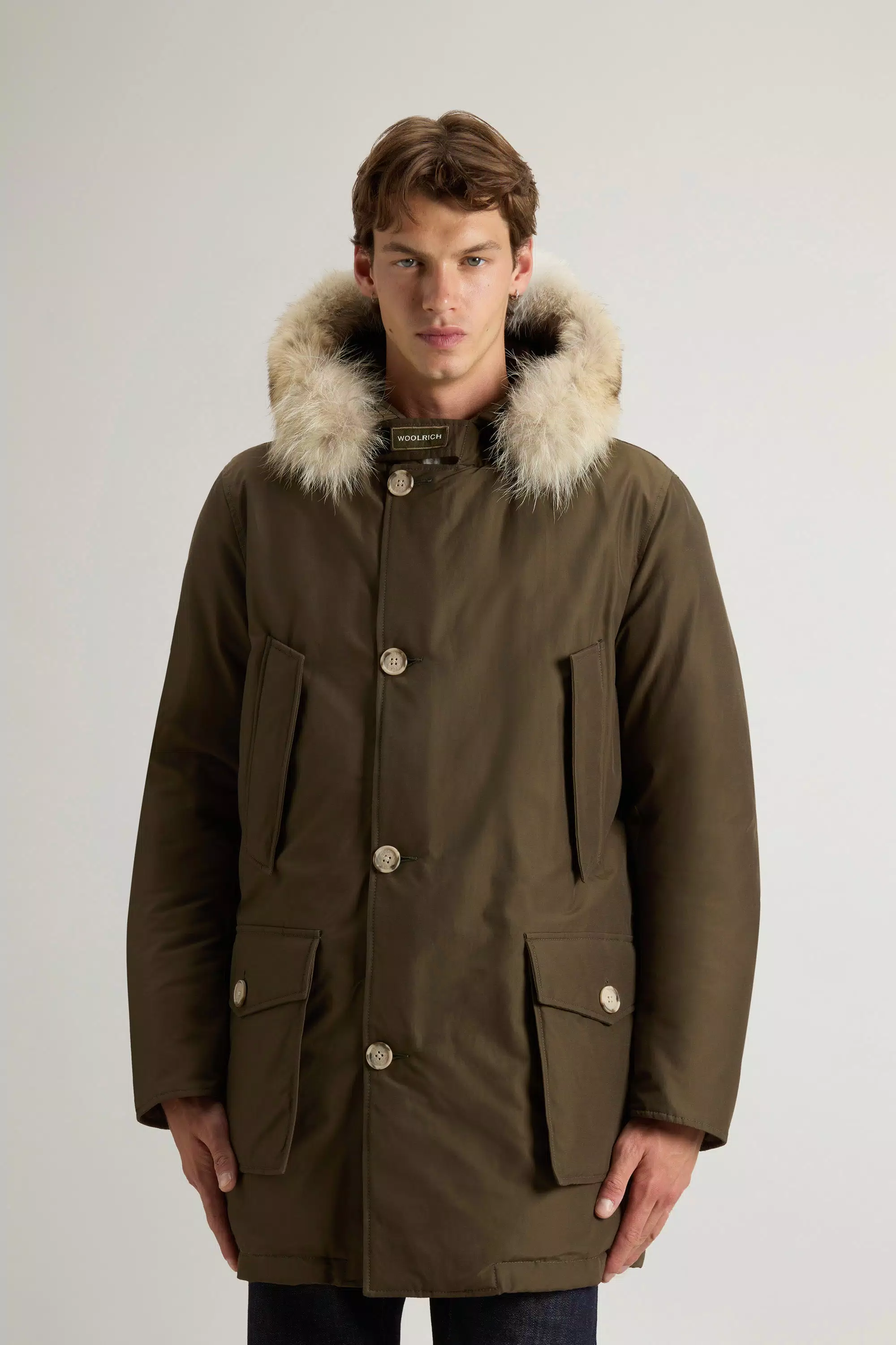 Arctic Parka in Ramar Cloth with Detachable Fur Trim - Dark Green