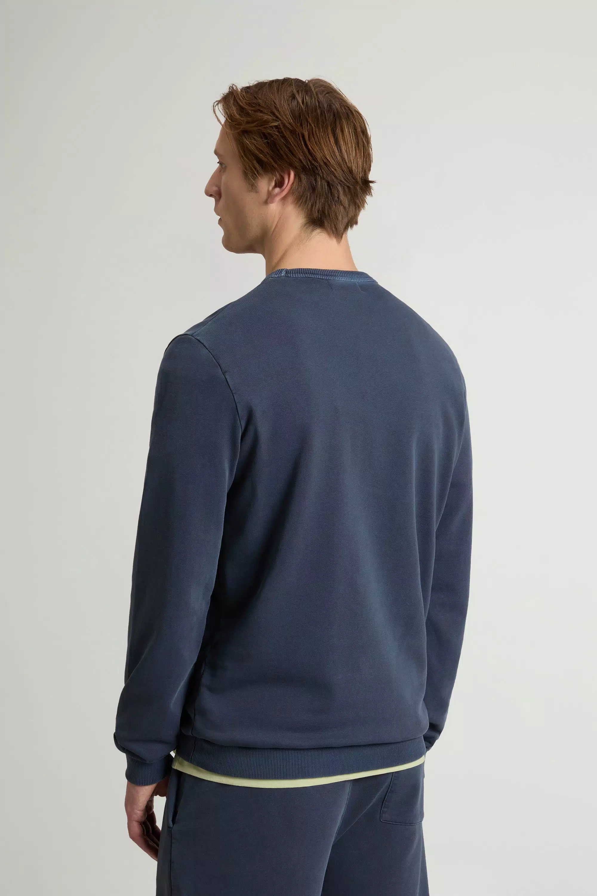 Garment-Dyed Crewneck Sweatshirt in Pure Cotton with Logo - Faded Melton Blue