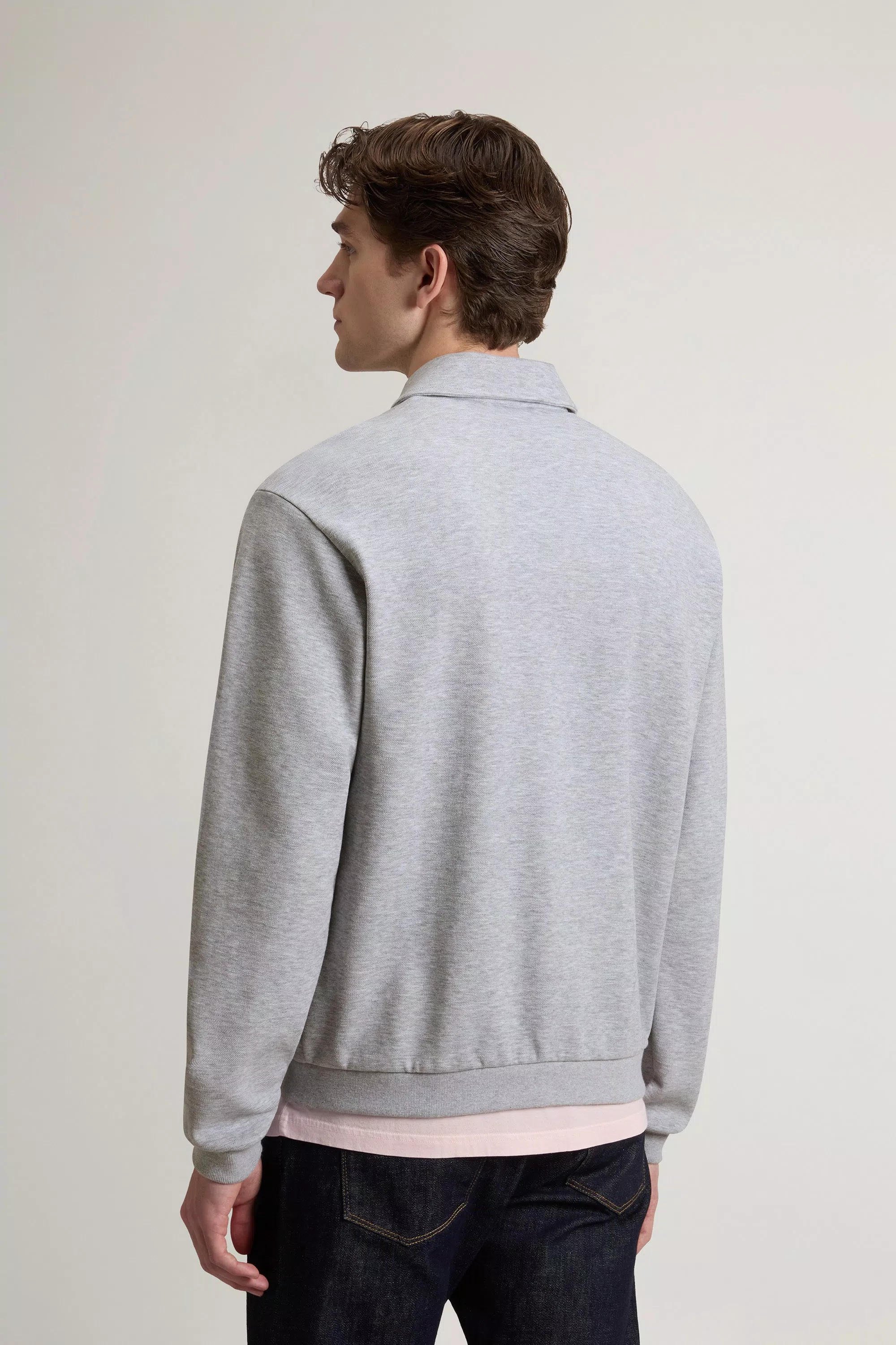 Full-Zipper Sweatshirt in Melange Cotton Pique - Harbor Mist