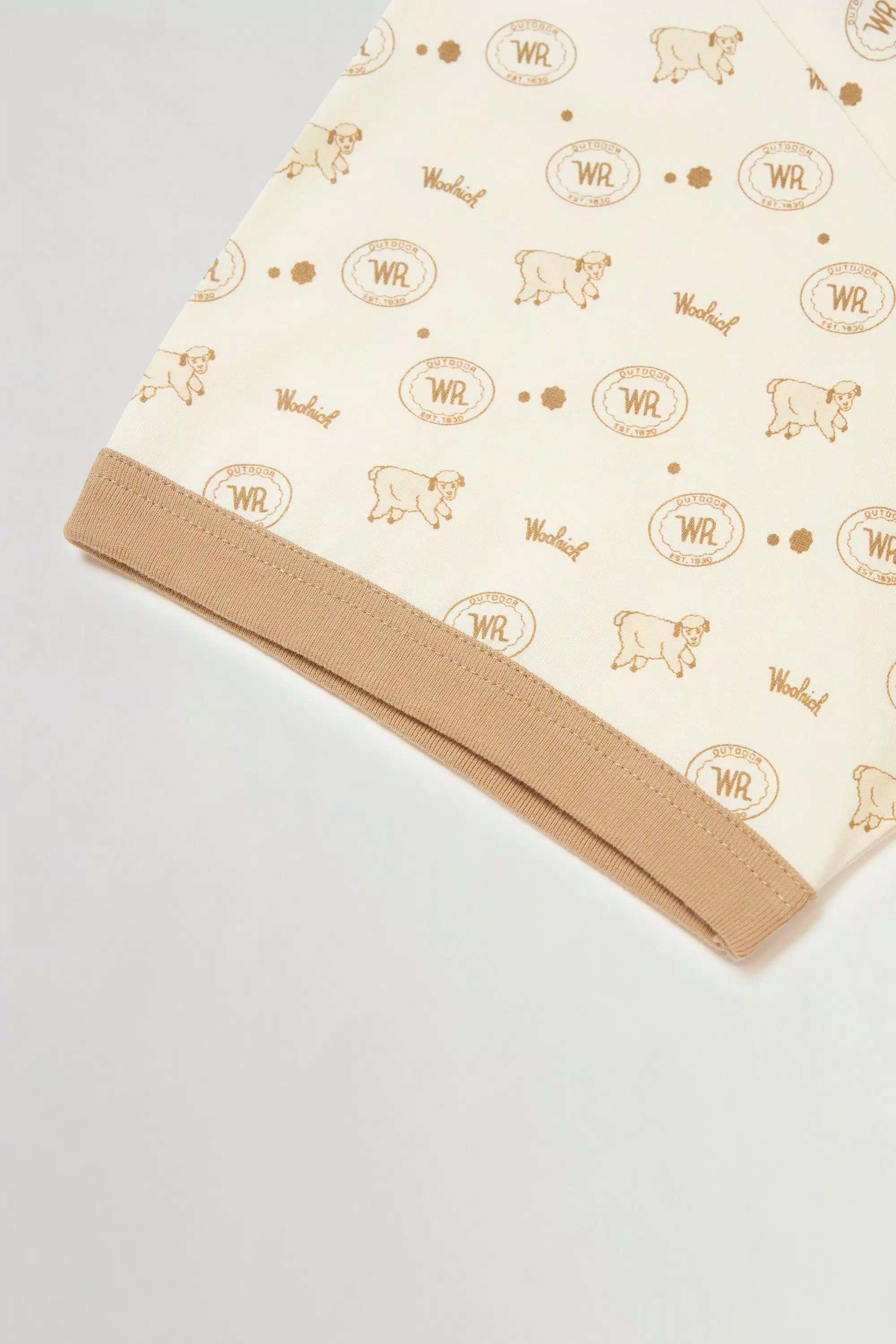 Ringer T-Shirt in Printed Pure Cotton - Beige