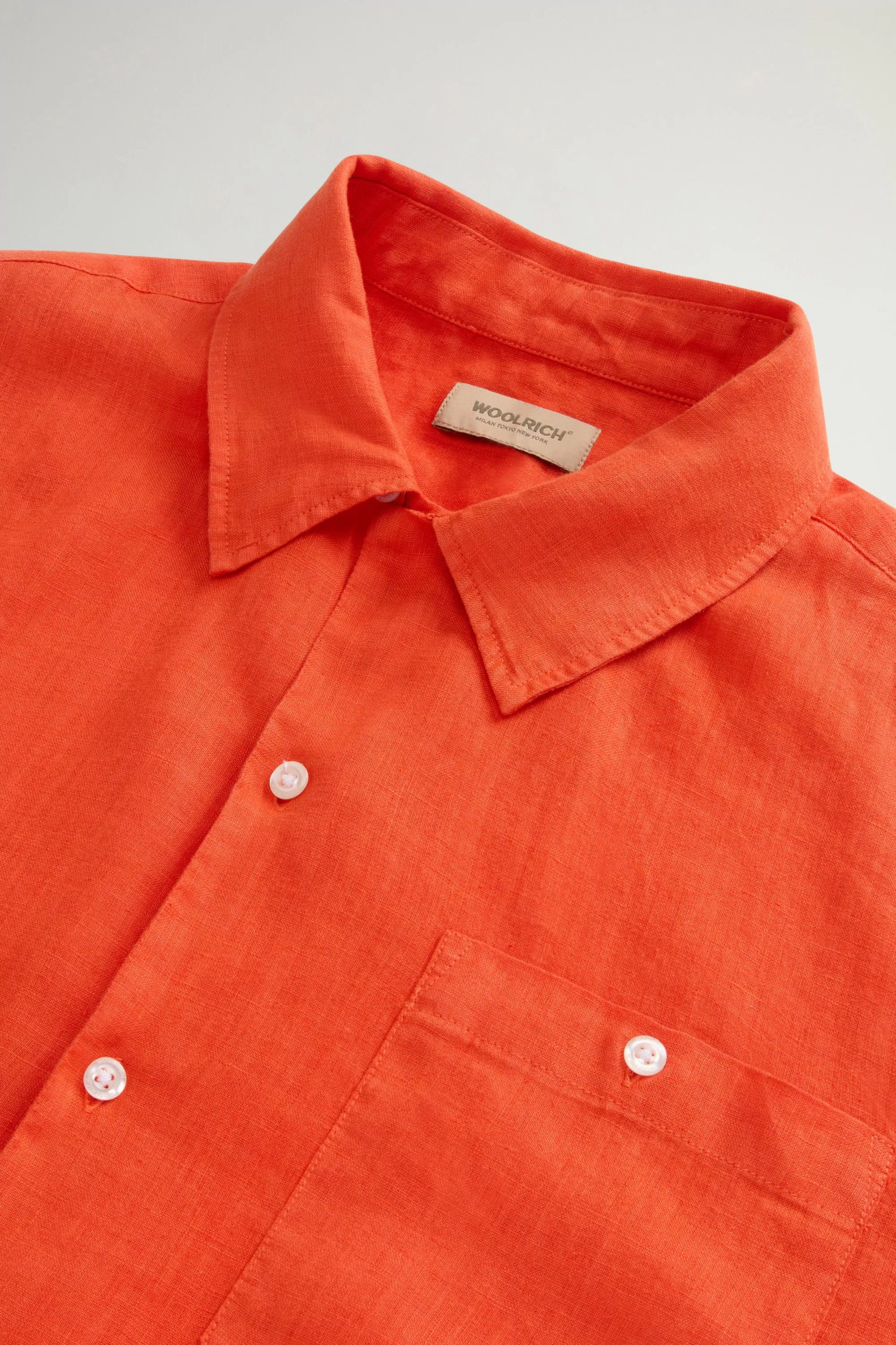 Garment-Dyed Short-Sleeved Shirt in Pure Linen - Pureed Pumpkin