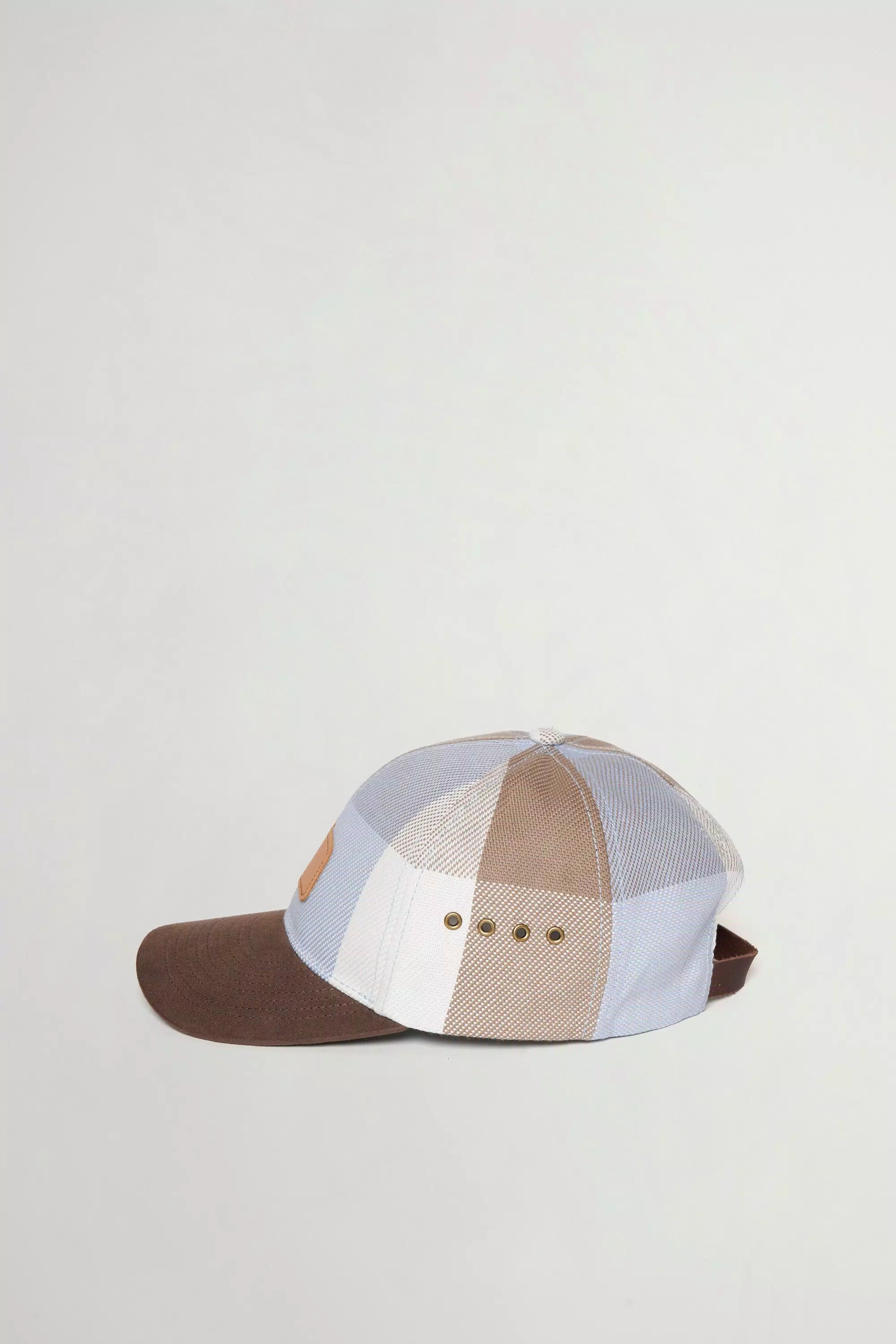 Baseball Cap in Checked Pure Cotton - Sax