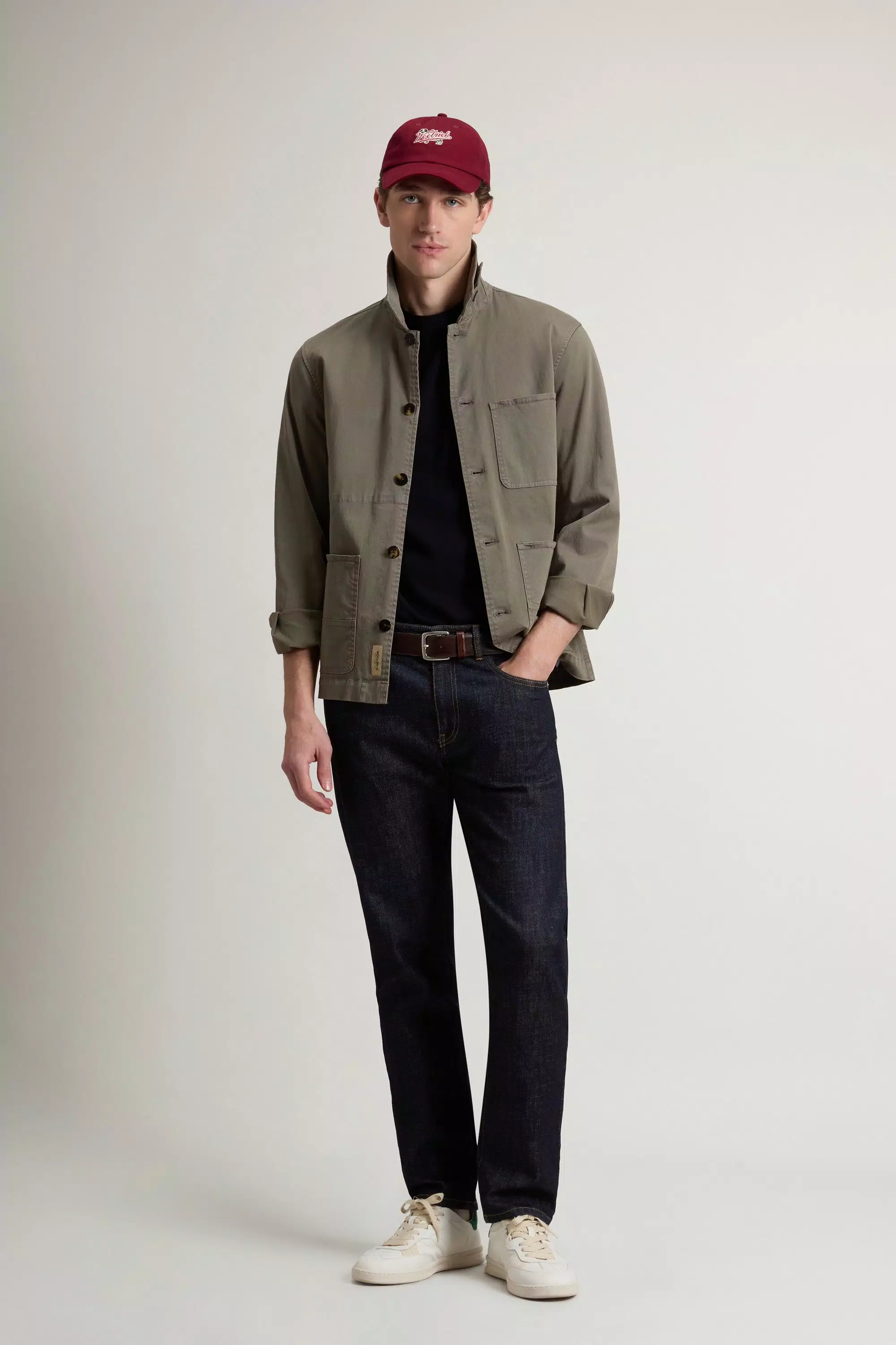 Garment-Dyed Chore Overshirt in Cotton Twill - Smokey Olive