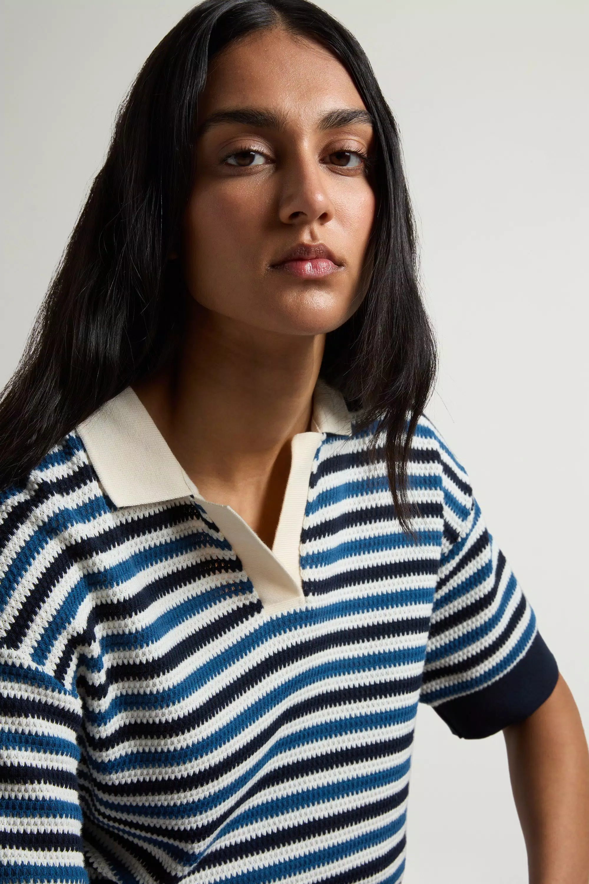 Polo Shirt in Striped Cotton Blend - Melton Blue Stripe