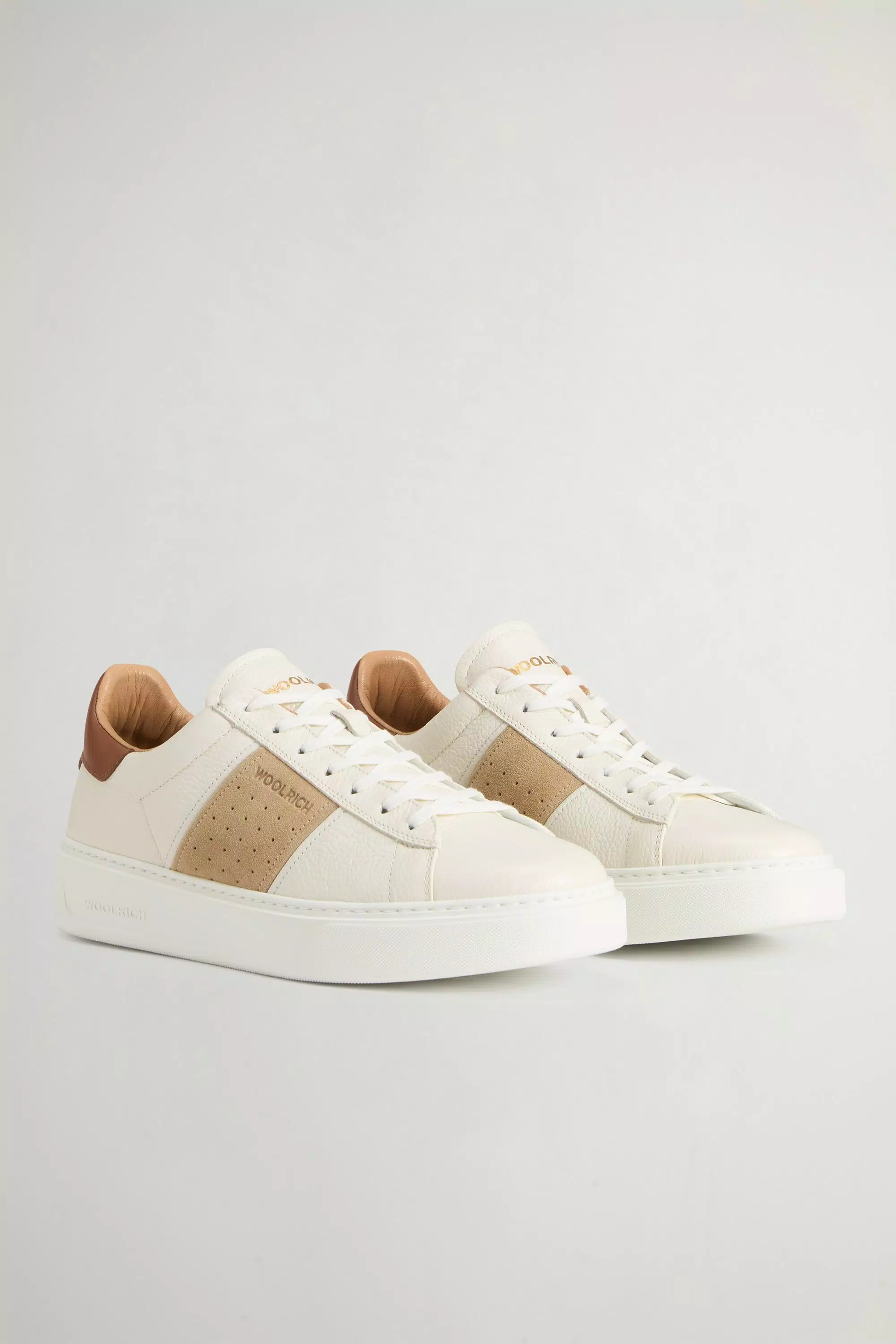 Classic Court Calfskin Sneakers with Suede Details - Off White Beige