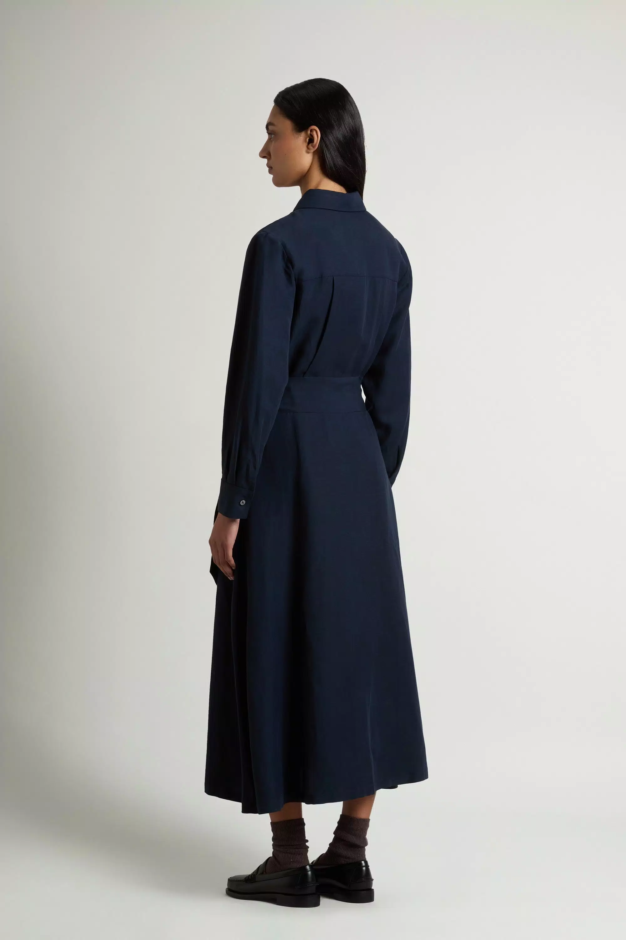 Shirt Dress in Linen Blend with Belt - Melton Blue