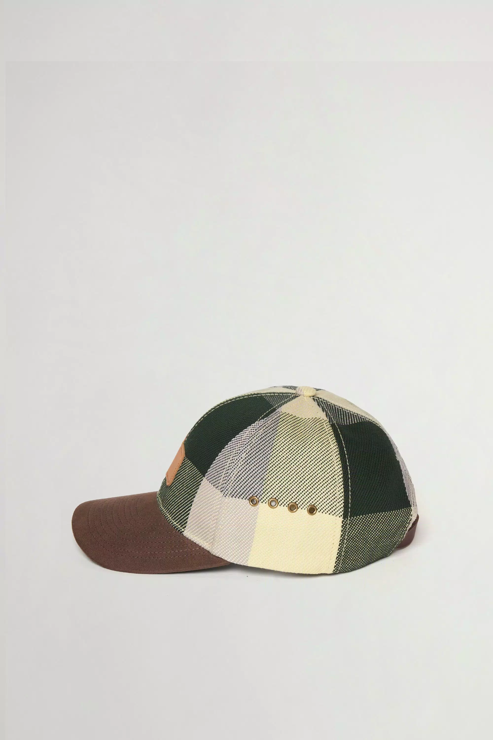 Baseball Cap in Checked Pure Cotton - Yellow