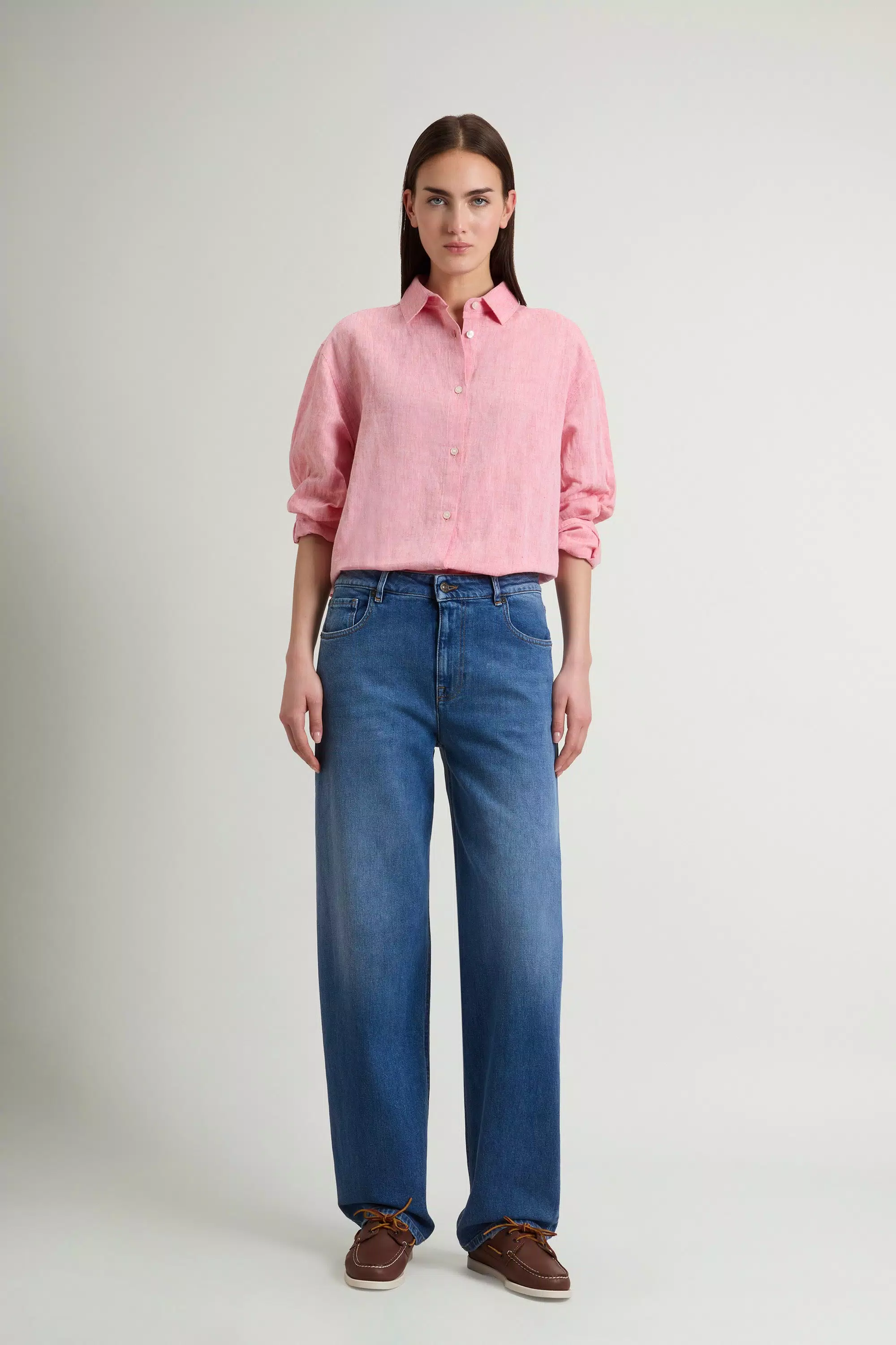 Wide-Leg Five-Pocket Jeans in Stretch Cotton Denim - Stone Washed