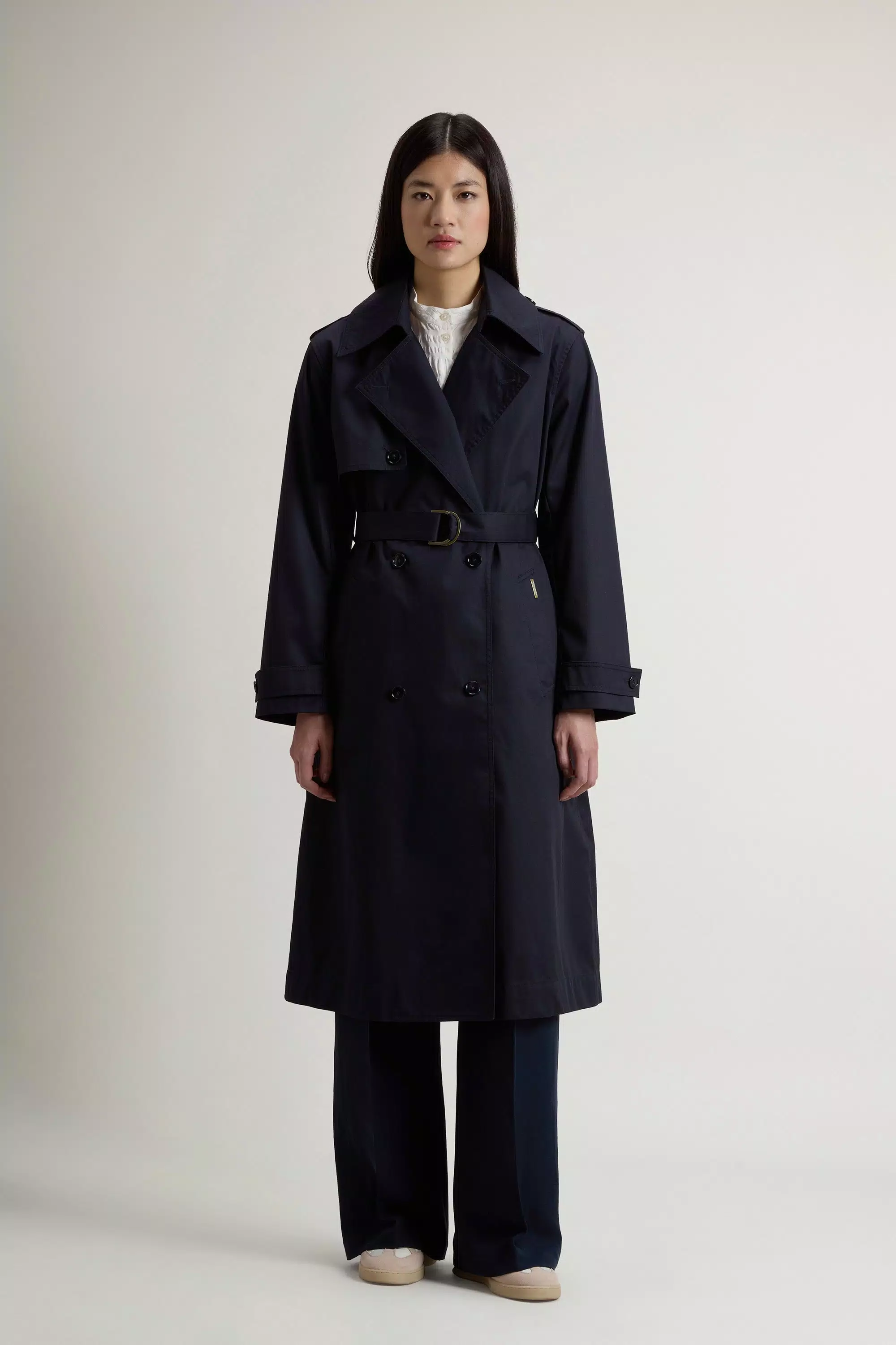 Double-breasted Trench Coat in Pure Cotton - Melton Blue