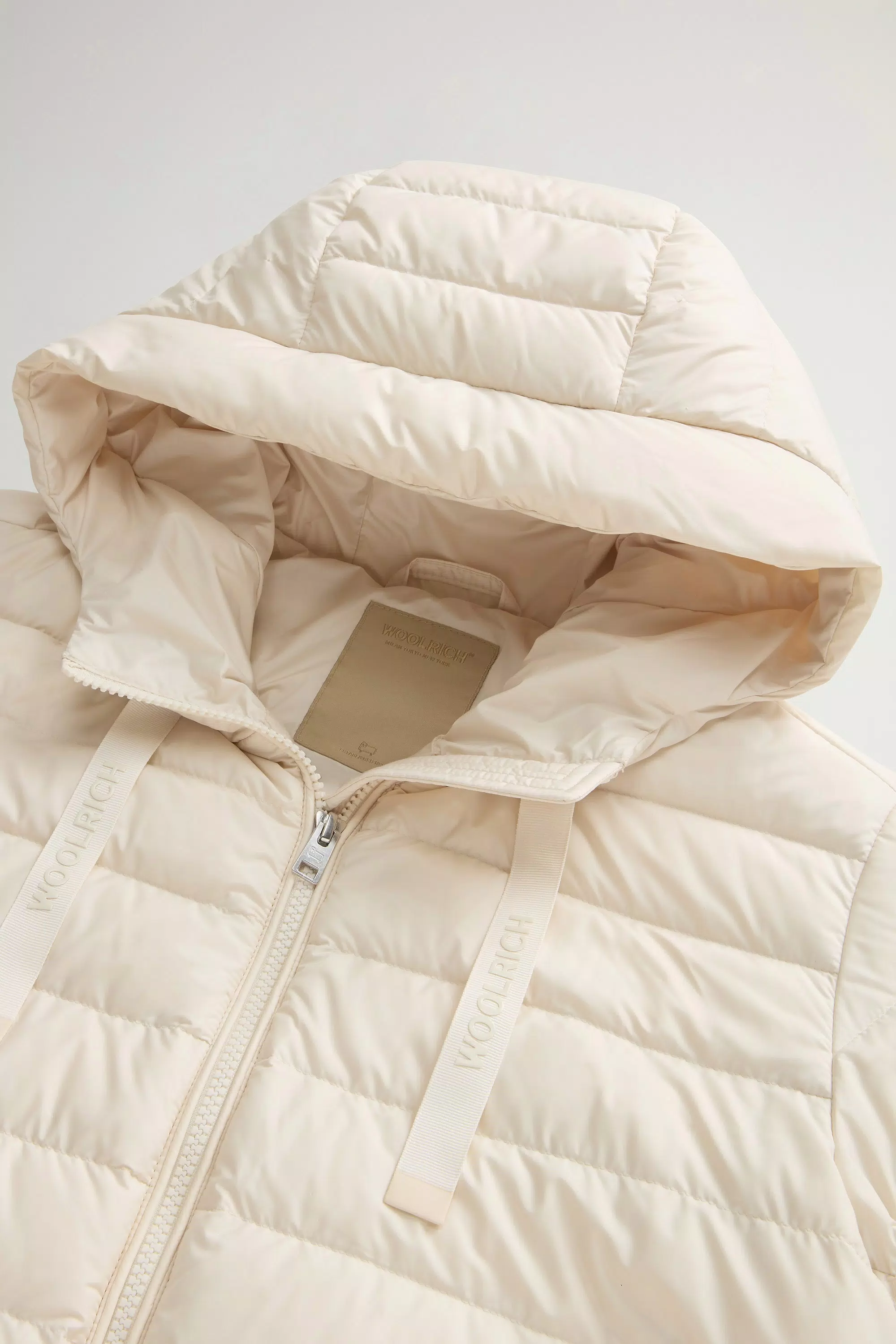 Lightweight Hooded Down Jacket in Microfiber - Milky Cream