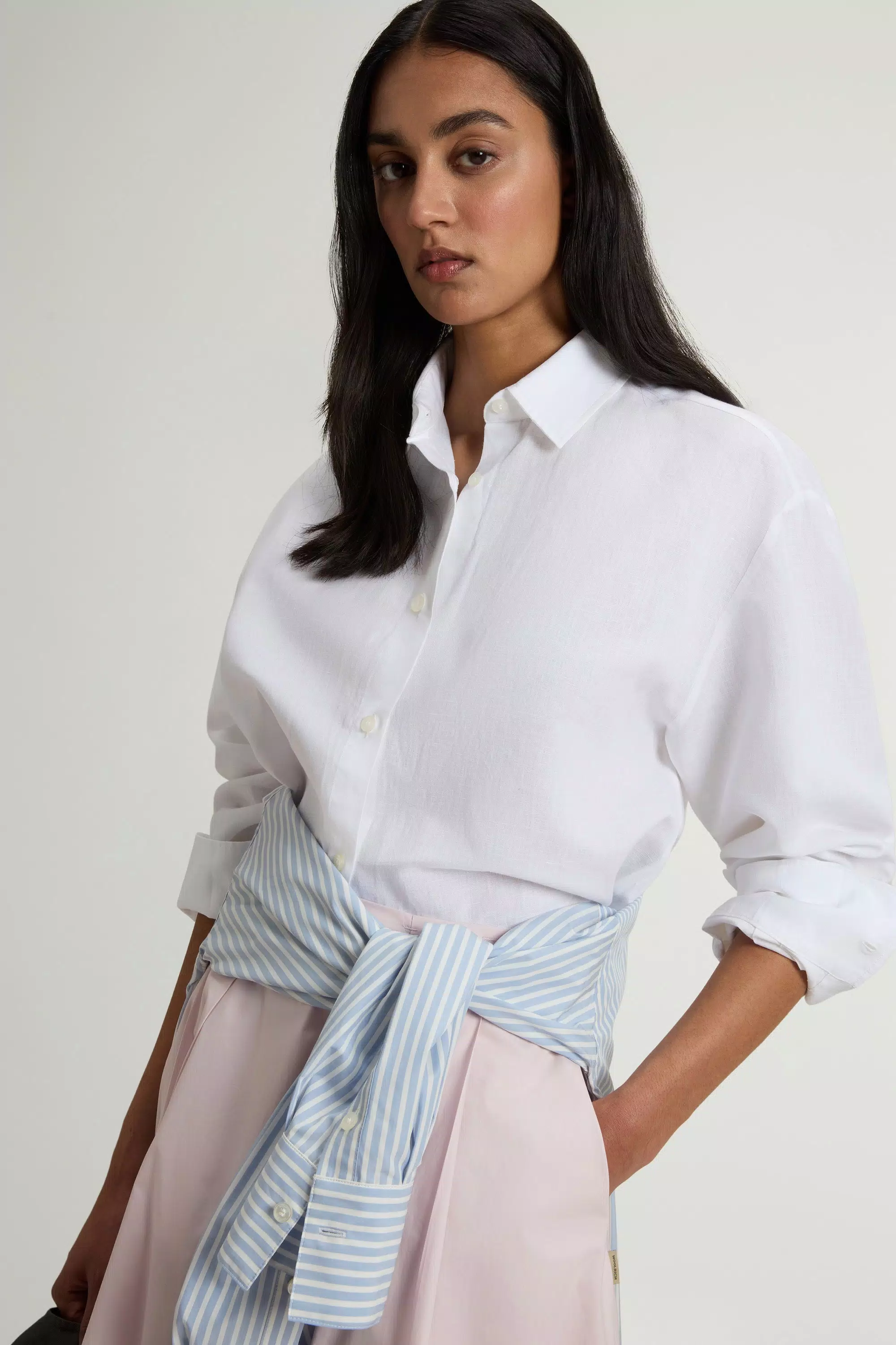 Boyfriend Shirt in Cotton and Linen Blend - Oxford White