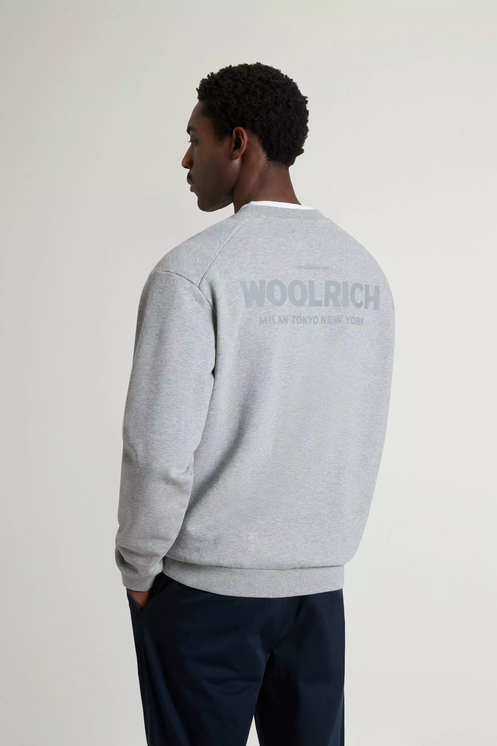 Crewneck Sweatshirt in Pure Cotton with Macro Logo on the Back - Medium Grey Melange