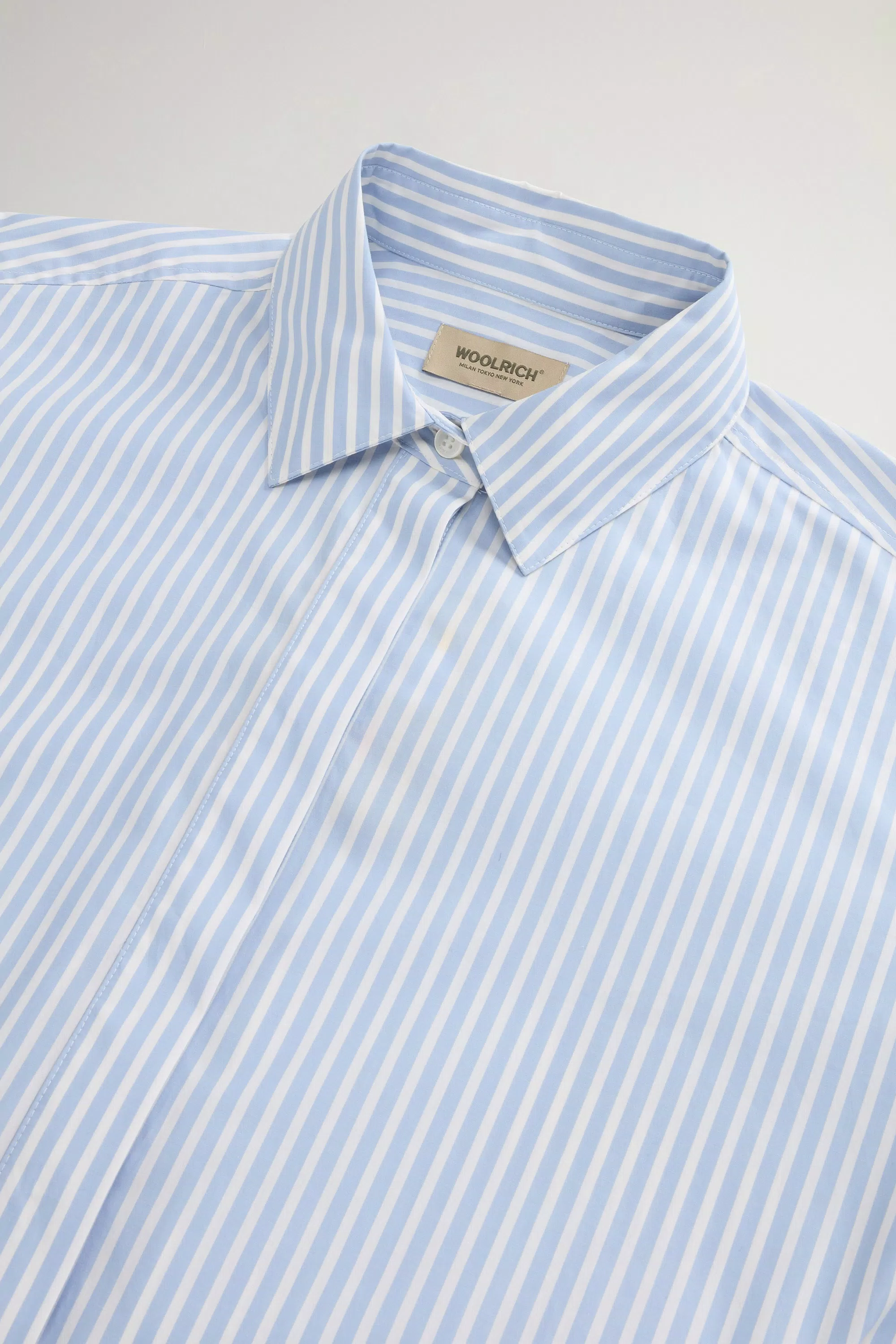 Granddad-Collar Dress in Striped Pure Cotton Poplin - Stripe Blue Whiff