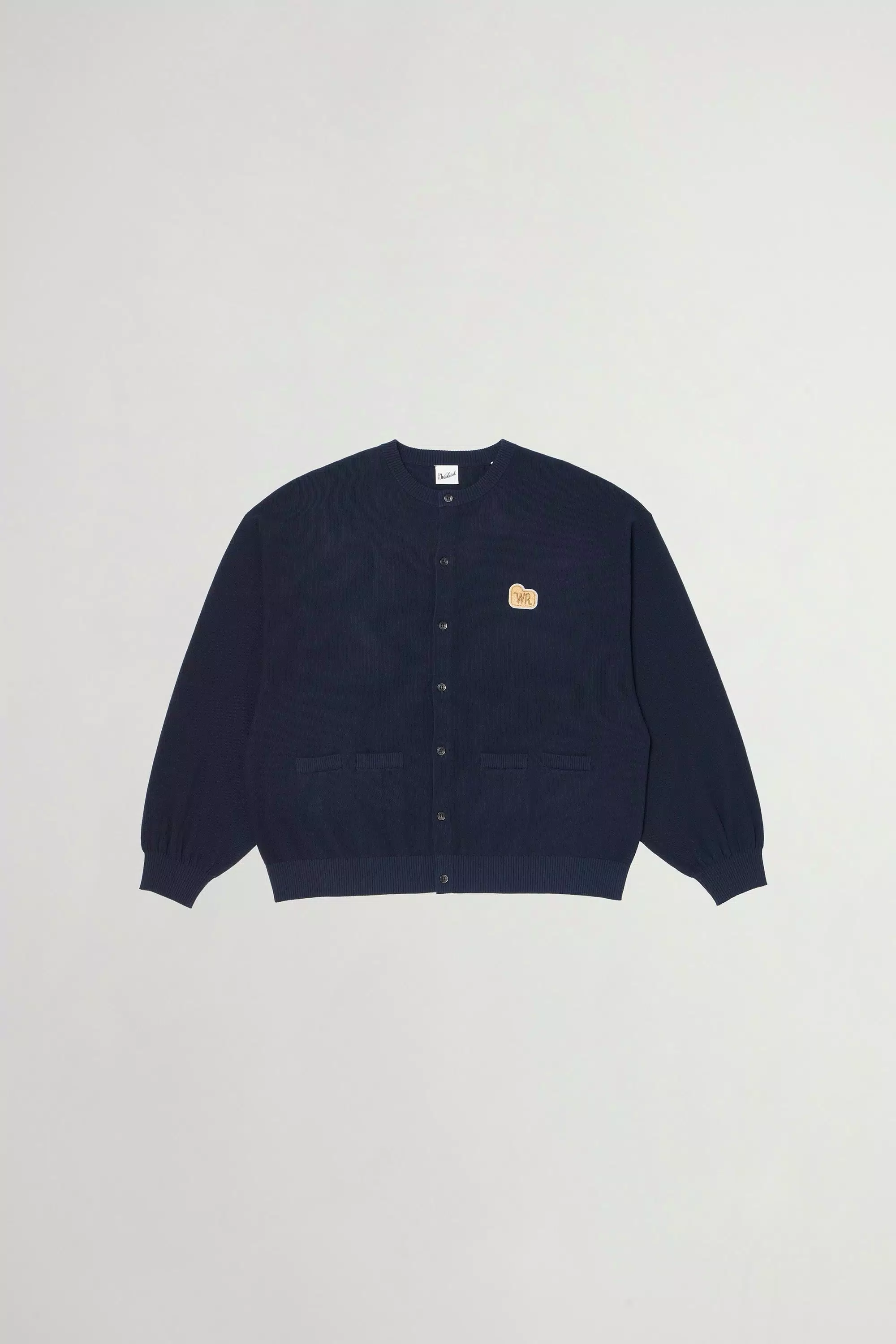 Crewneck Cardigan in Pure Cotton Pique - Navy