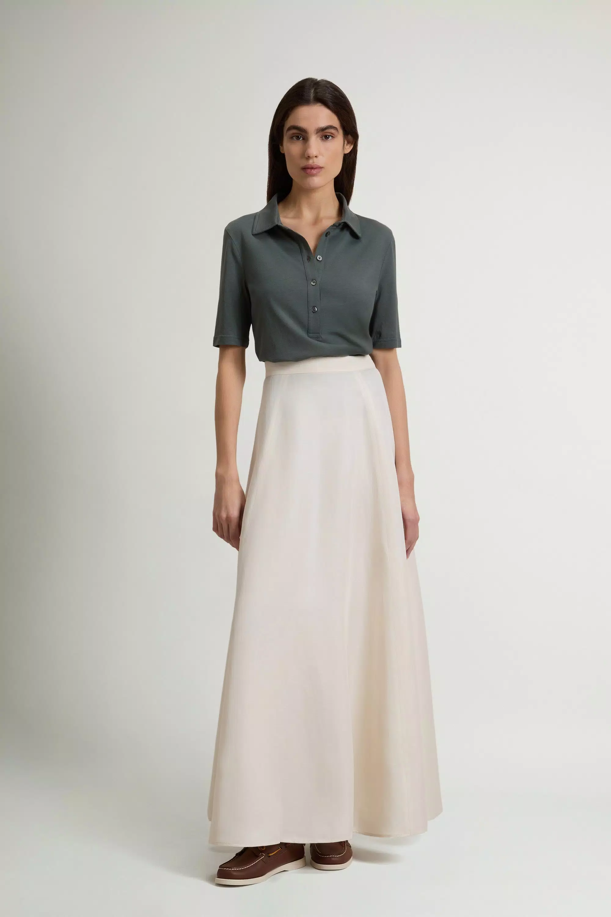 Long Skirt in Linen Blend - Milky Cream