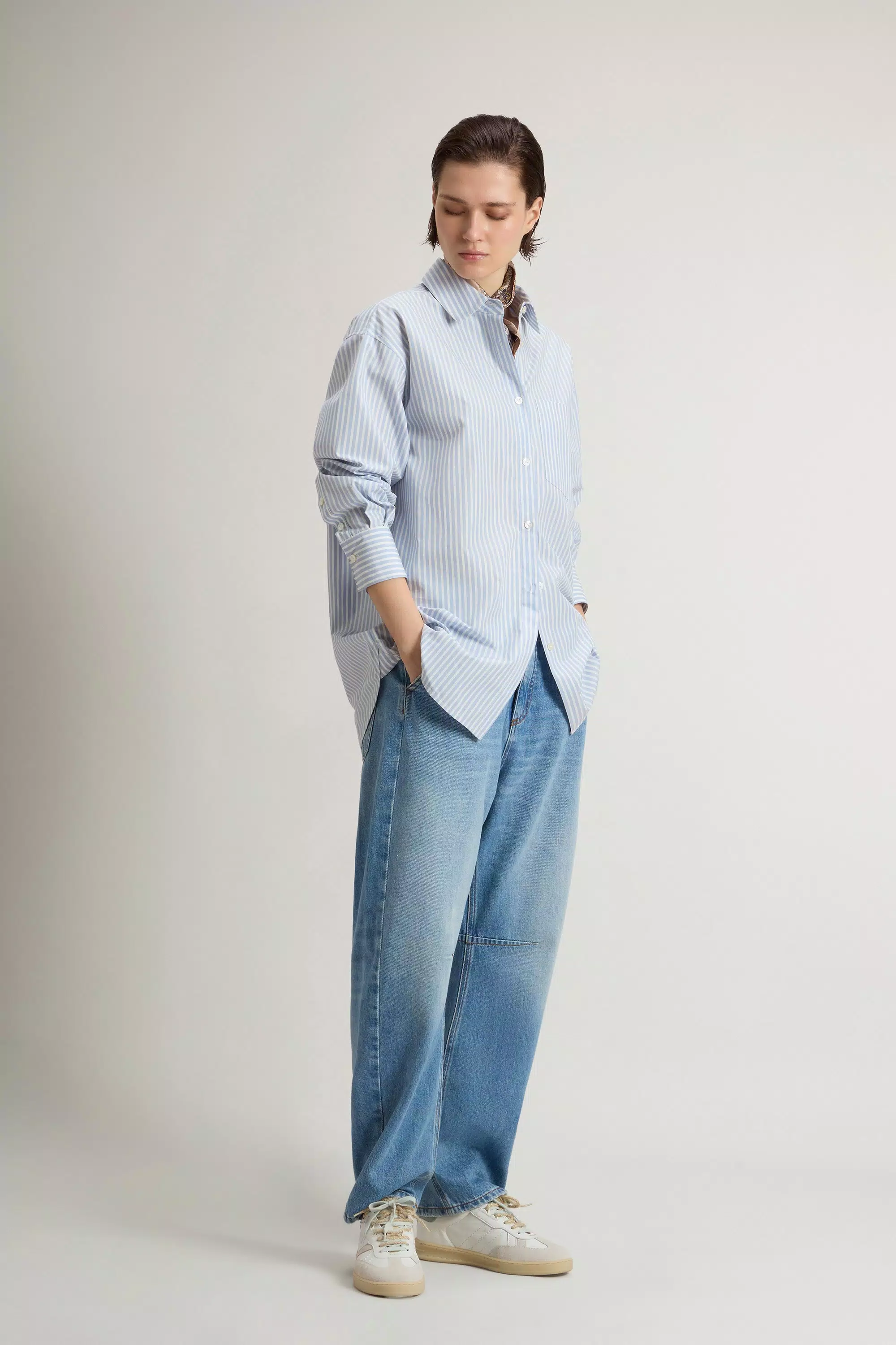 Boyfriend Shirt in Striped Pure Cotton Poplin - Stripe Blue Whiff