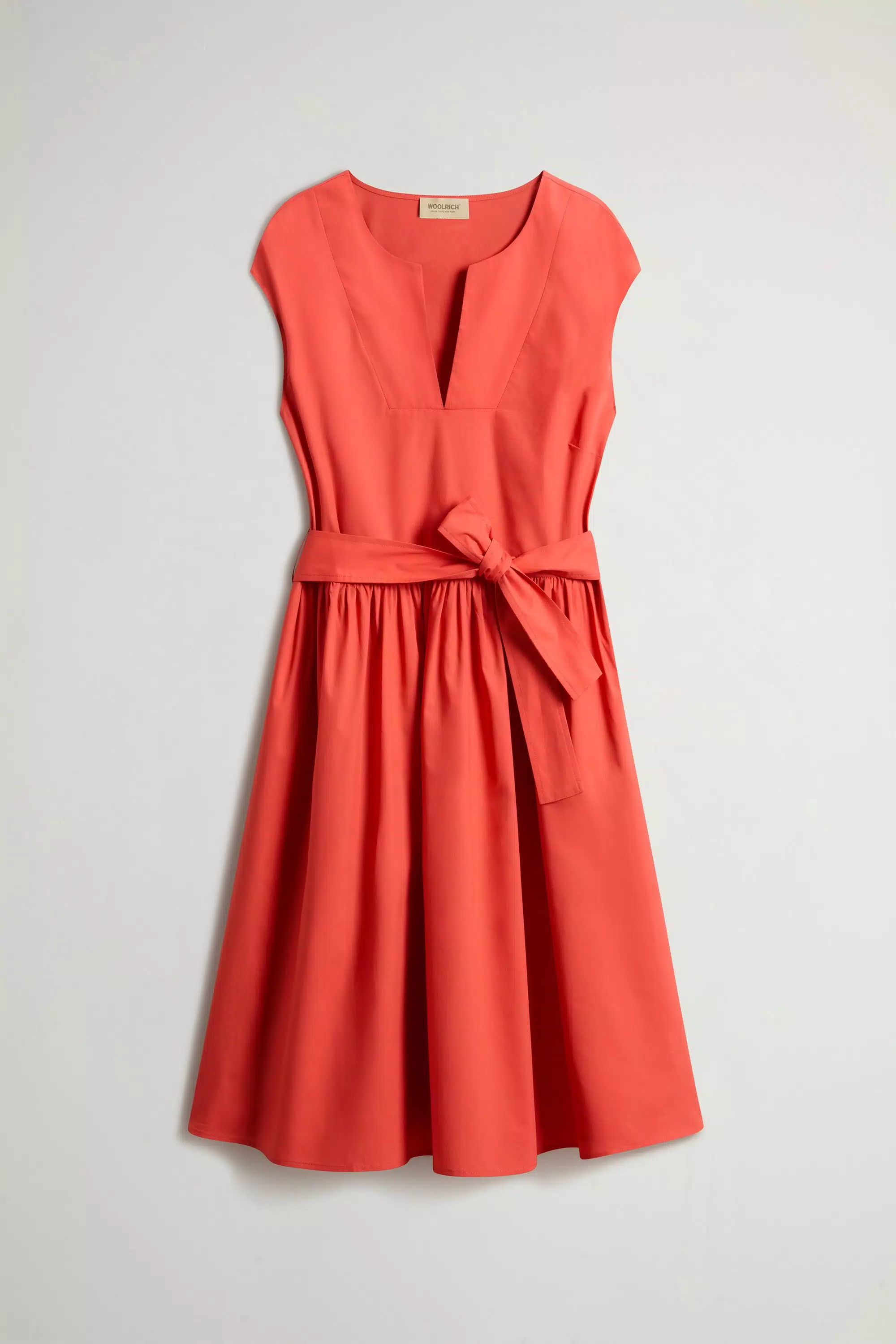 Pure Cotton Poplin Dress with Belt - Paprika