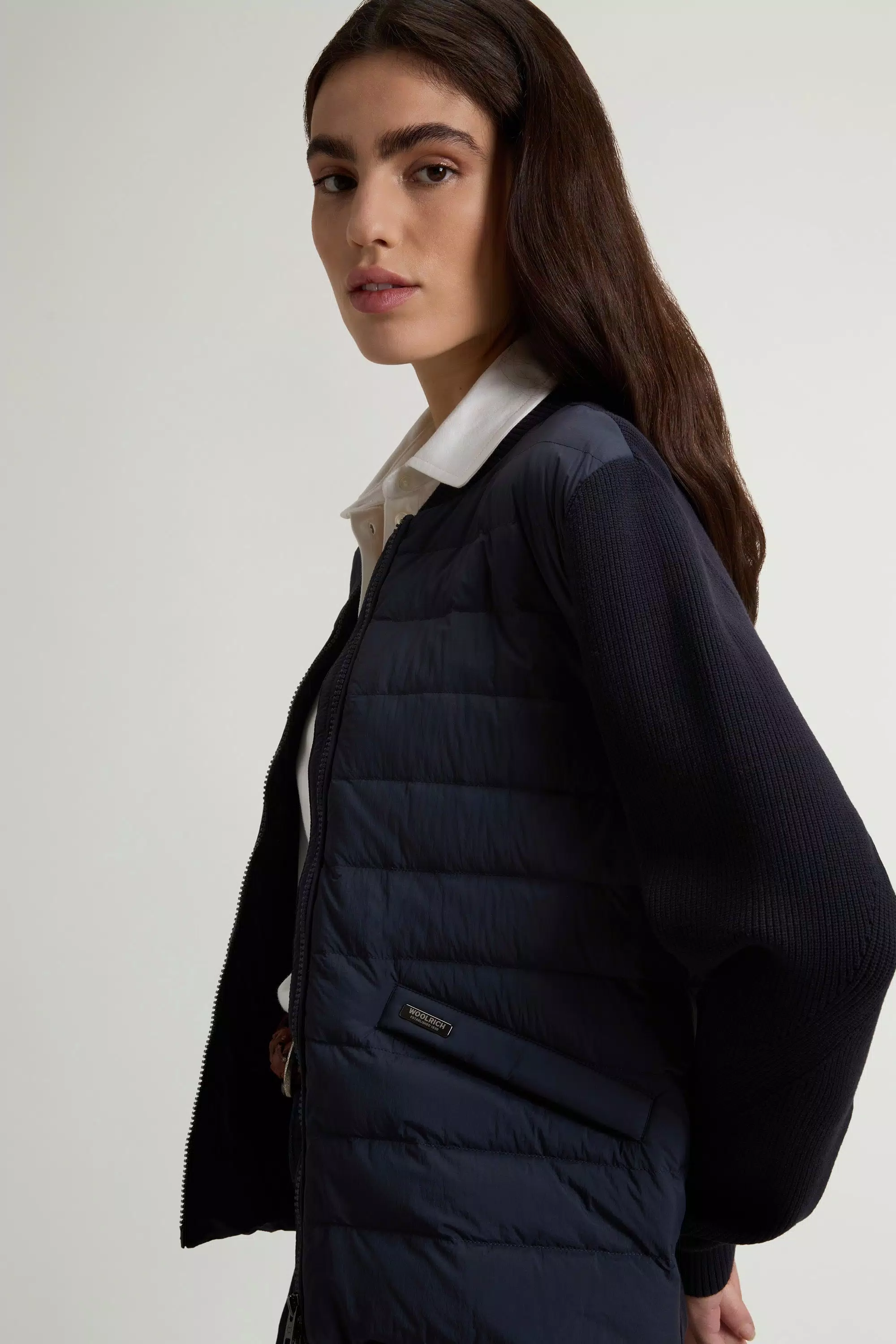 Hybrid Bomber Jacket in Nylon - Faded Melton Blue