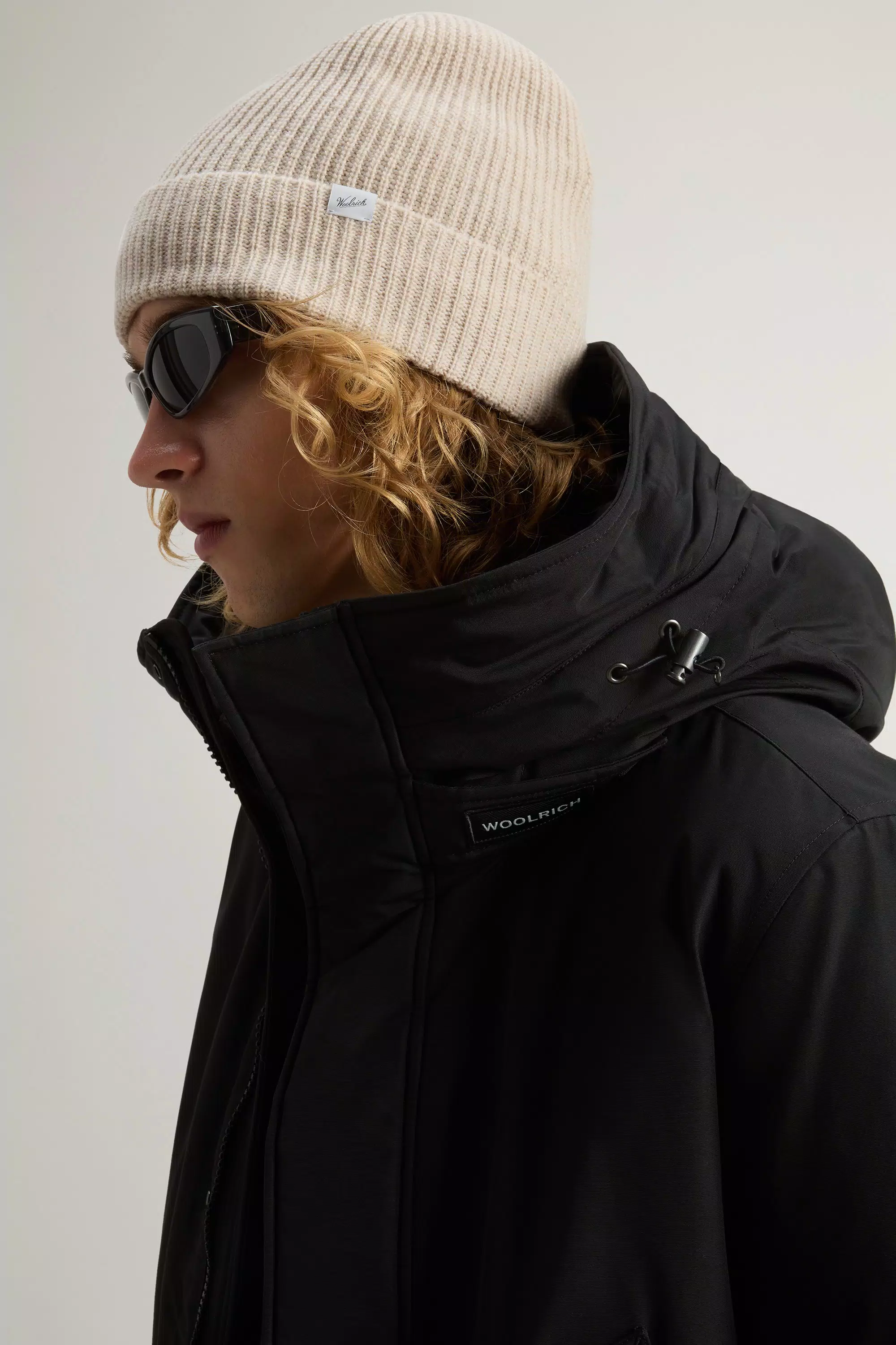 Polar Parka in Ramar Cloth with High Collar and Fur Trim - Black