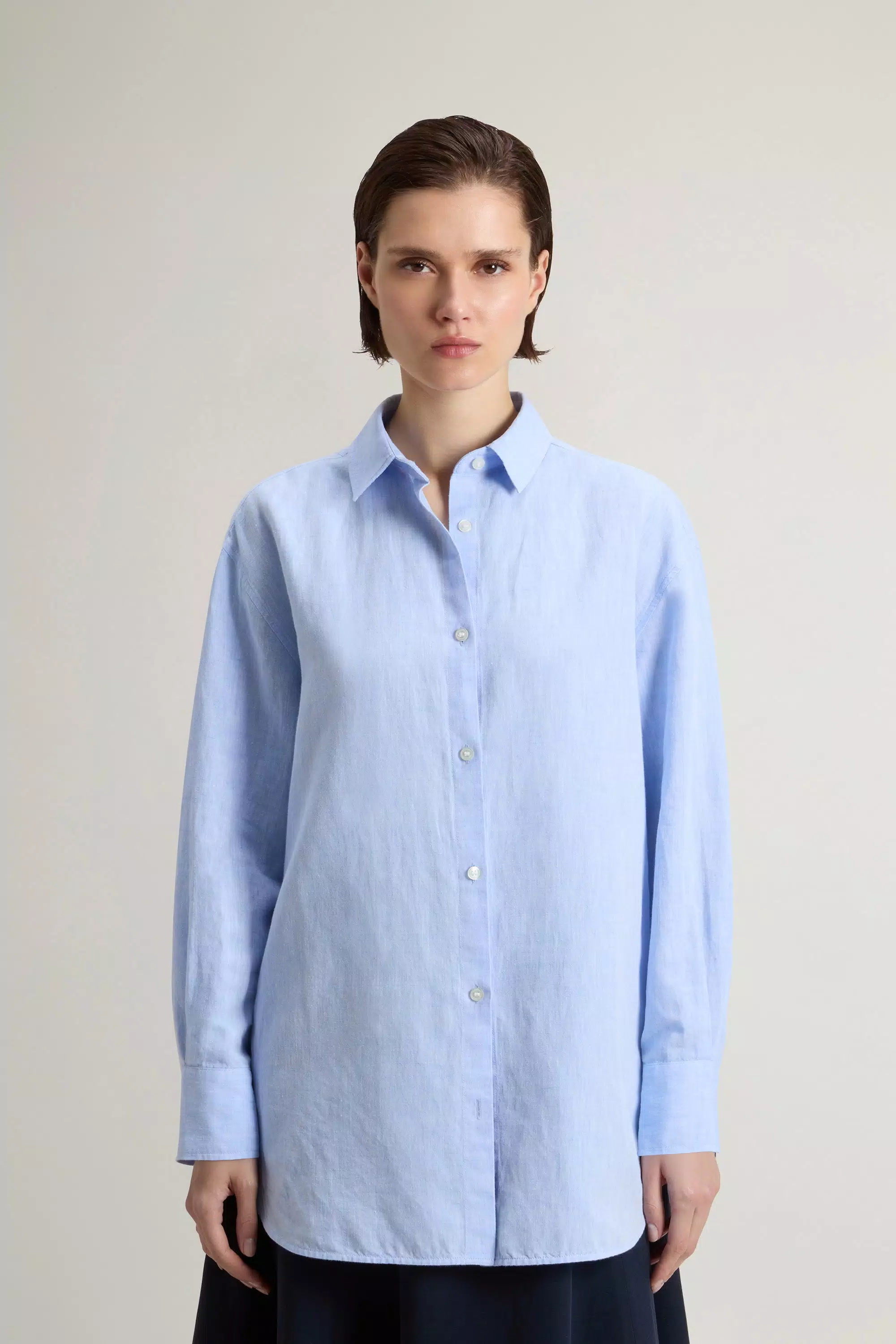Boyfriend Shirt in Cotton and Linen Blend - Oxford Blue