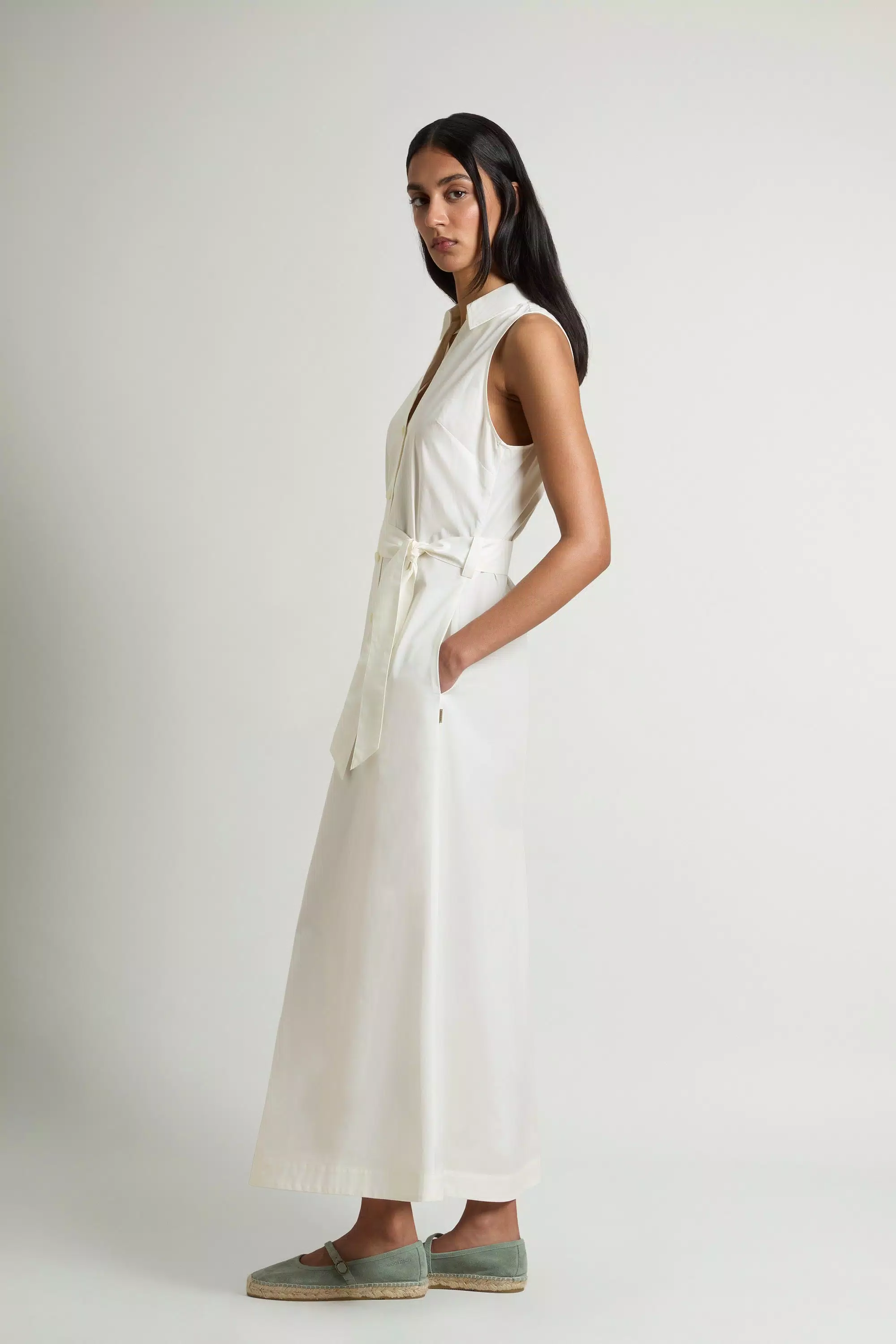 Shirt Dress in Pure Cotton Poplin with Belt - Arctic White