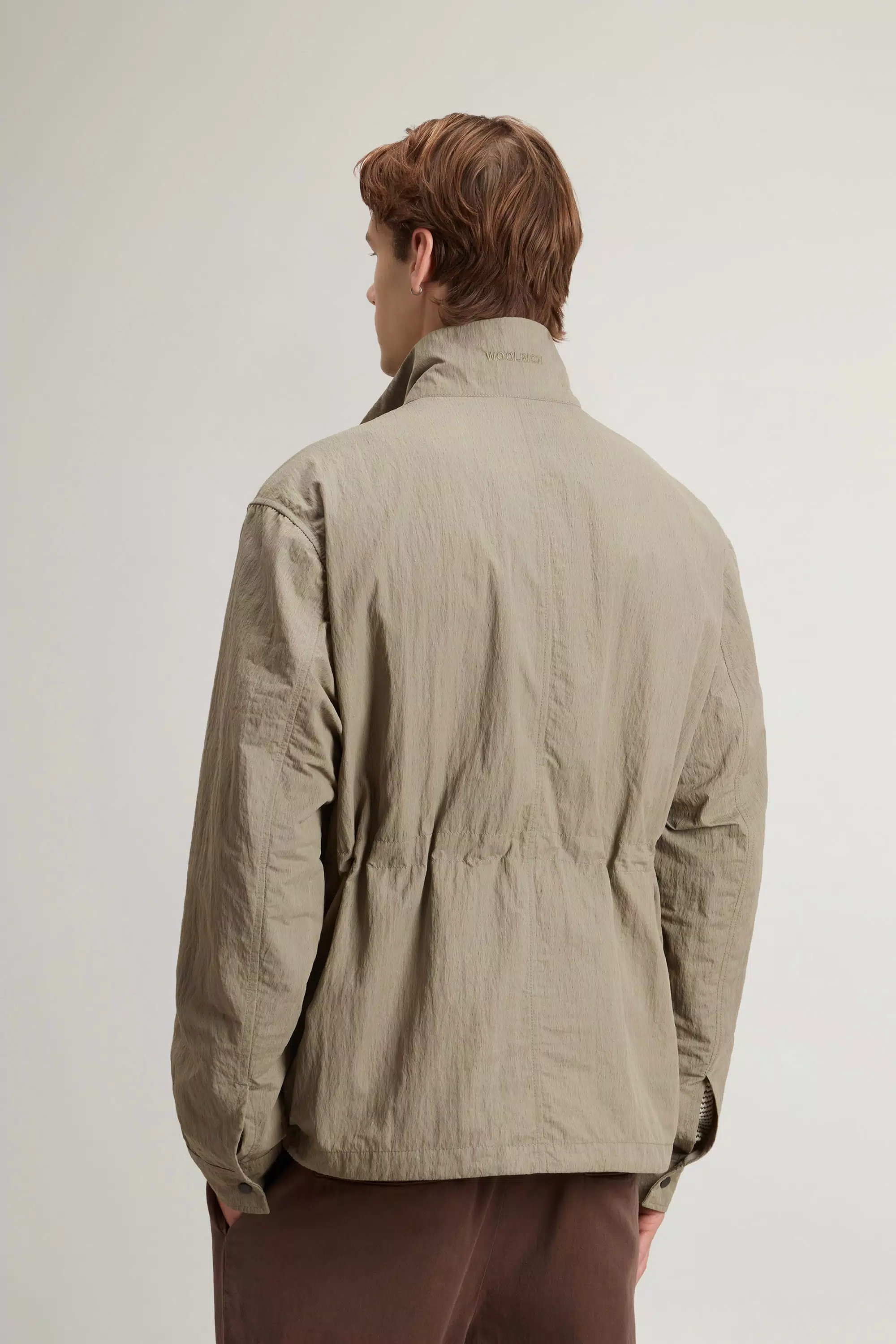 Jacket in Olmetex Sueded Nylon with Faded Motif - Smokey Olive