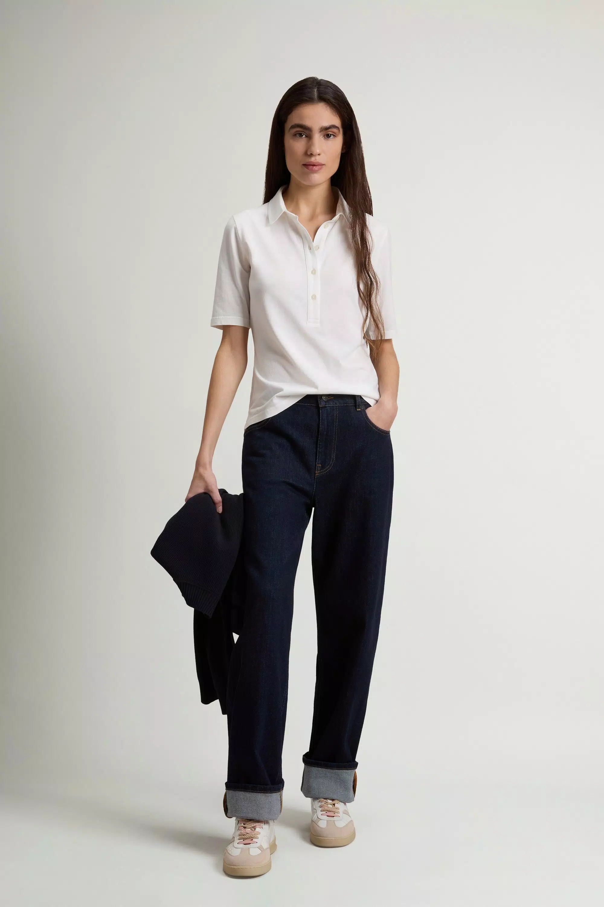 Luxe Polo Shirt in Cotton and Modal Blend - Arctic White