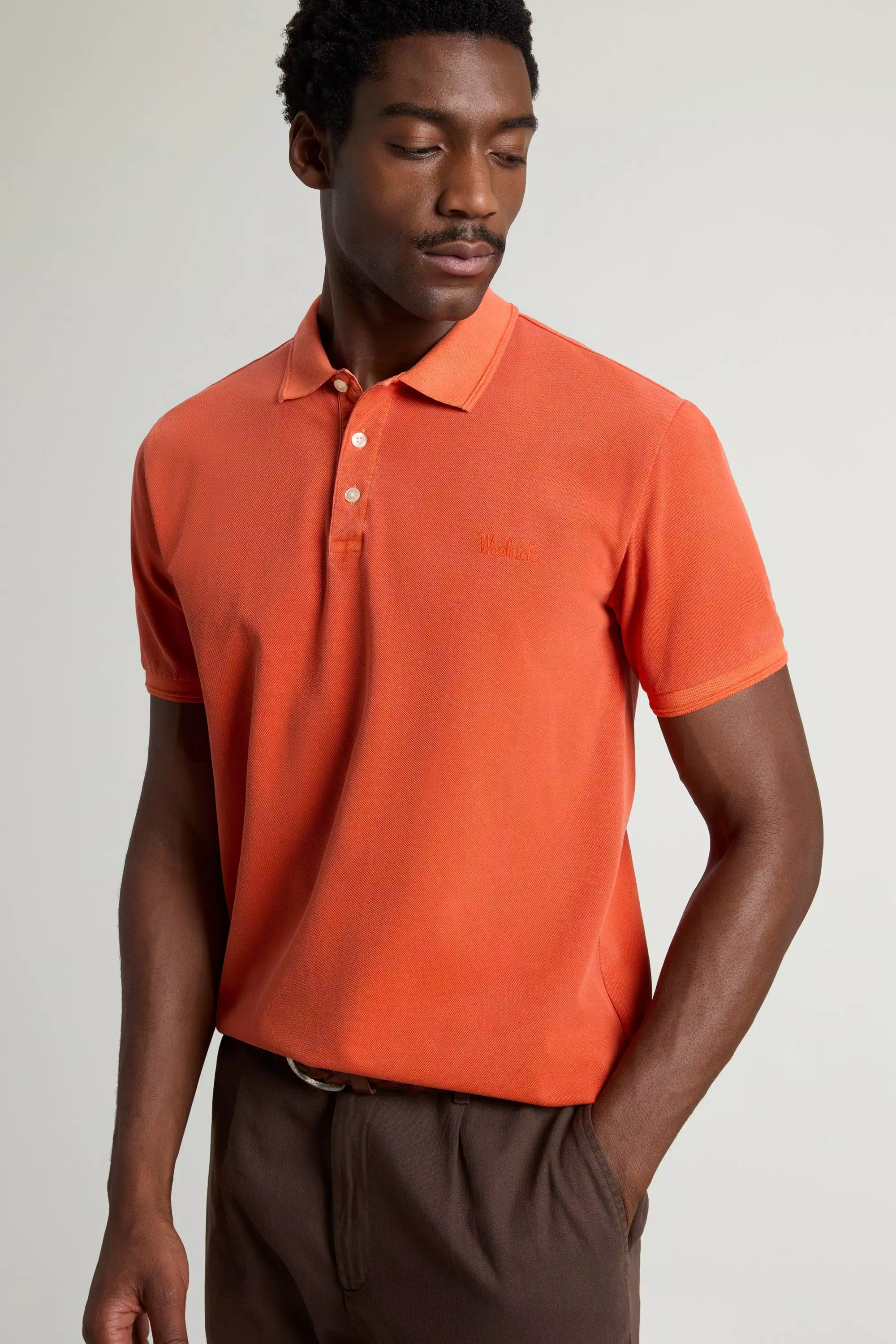 Garment-Dyed Mackinack Polo Shirt in Stretch Cotton Pique - Faded Pureed Pumpkin