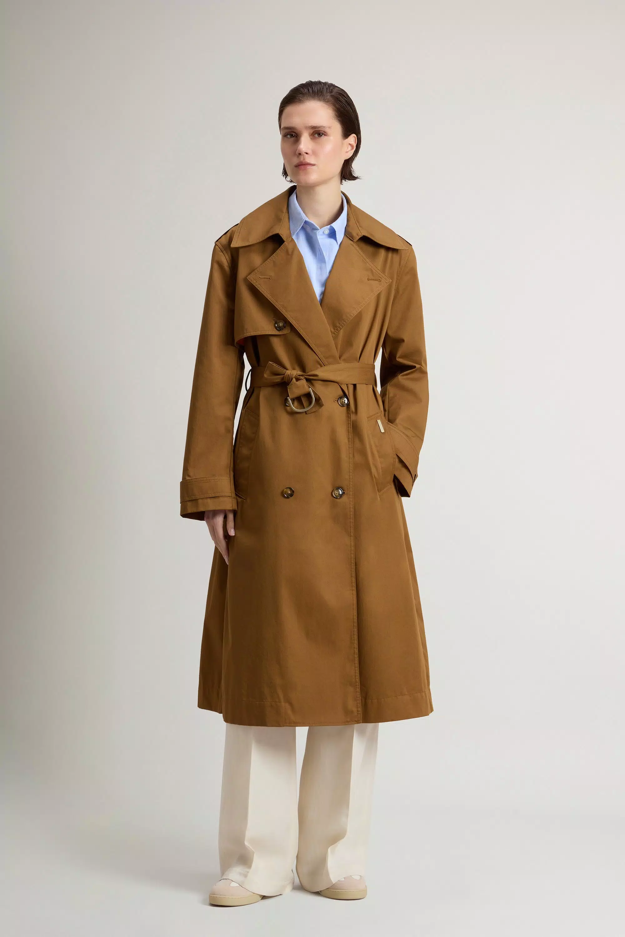 Double-breasted Trench Coat in Pure Cotton - Breen