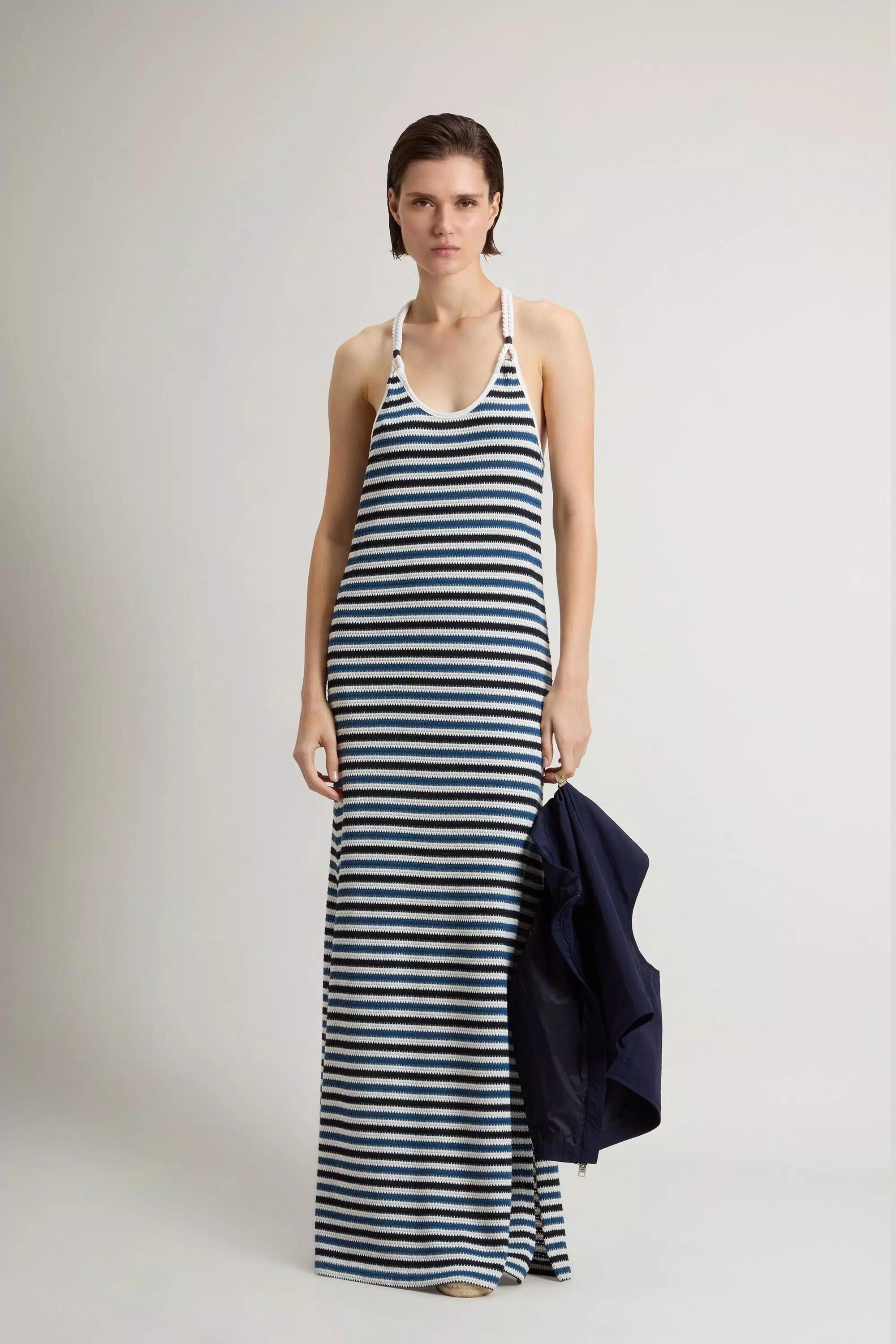 Dress in Striped Cotton-Blend - Melton Blue Stripe
