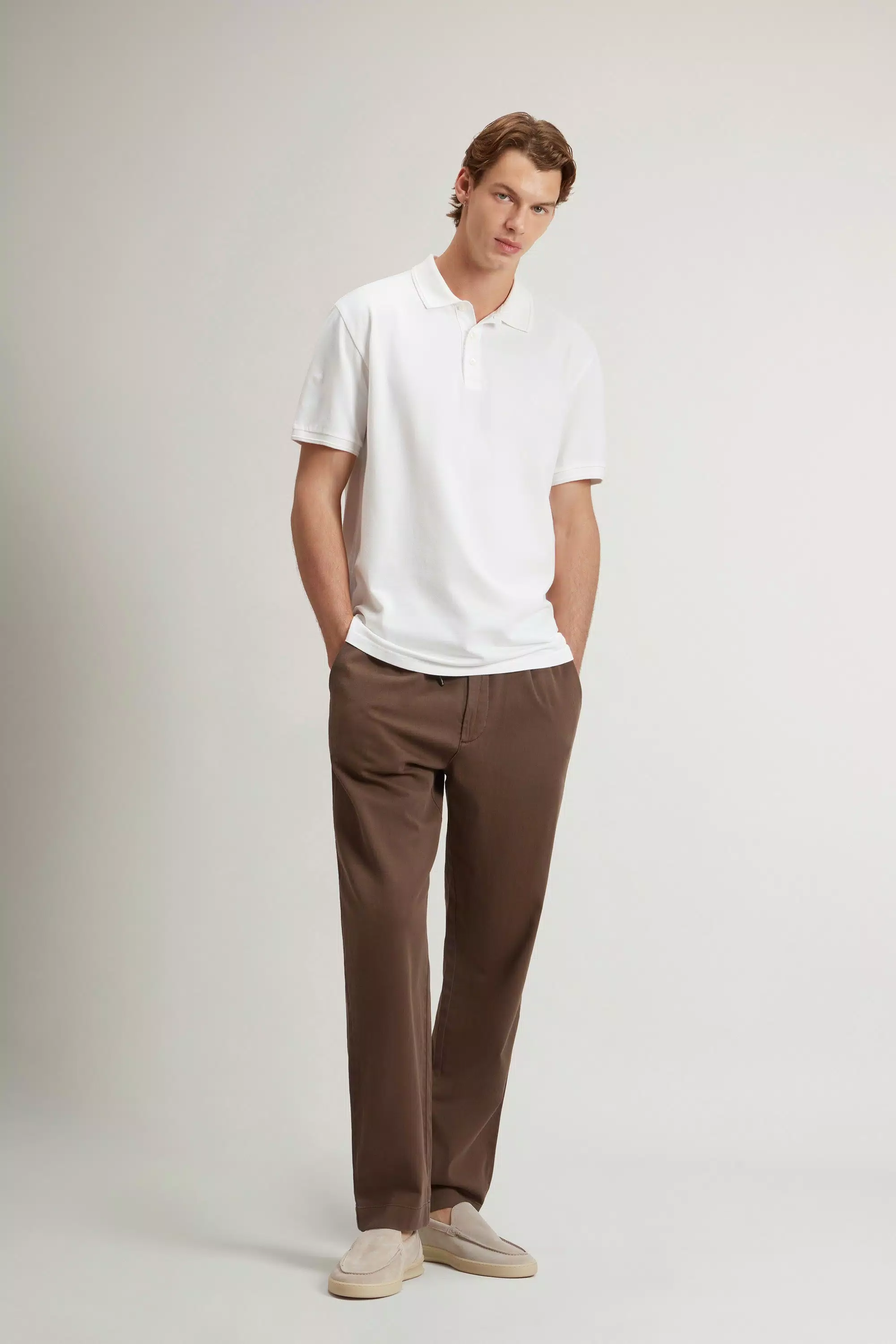Garment-Dyed Mackinack Polo Shirt in Stretch Cotton Pique - Faded Arctic White
