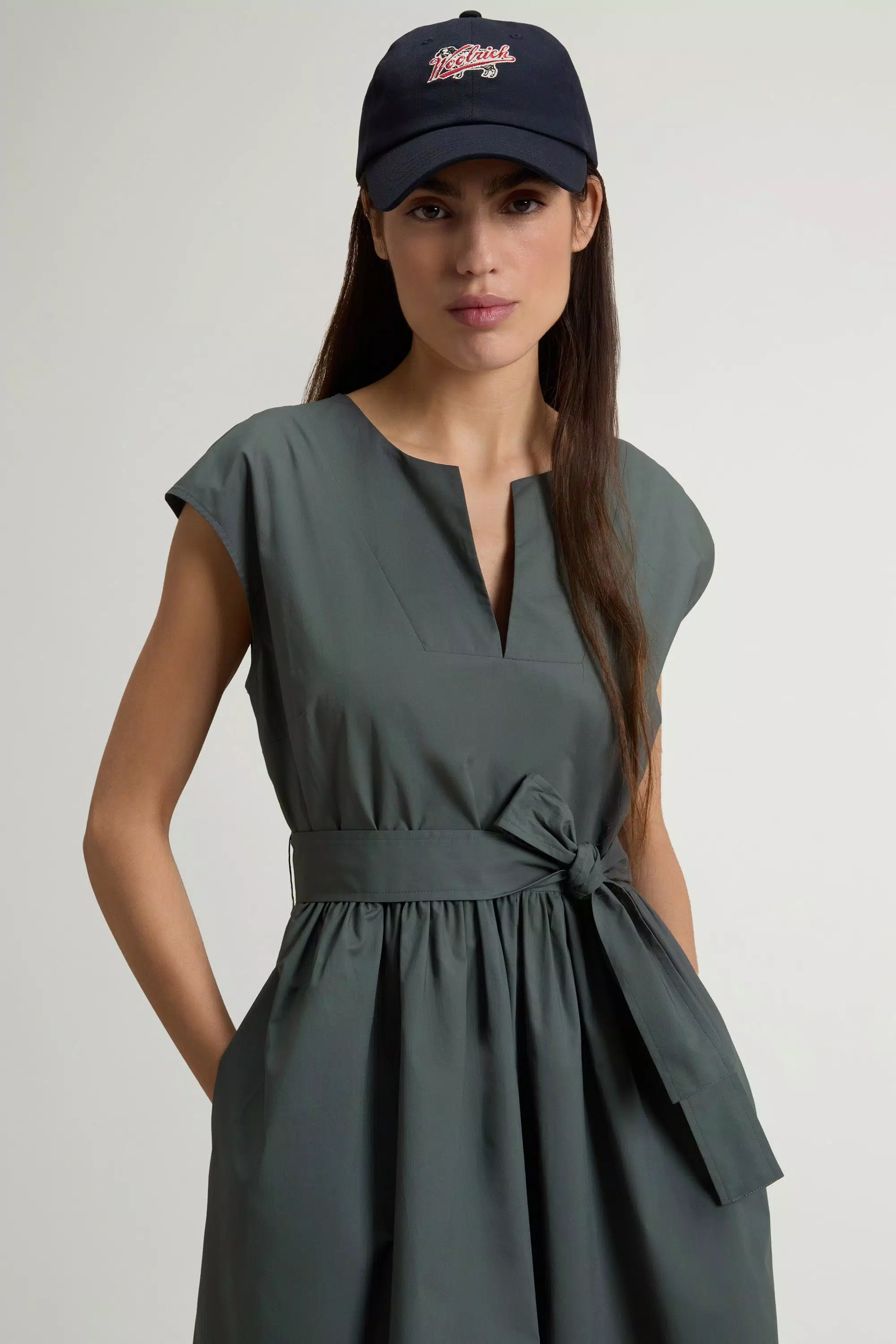 Pure Cotton Poplin Dress with Belt - Forest Veil