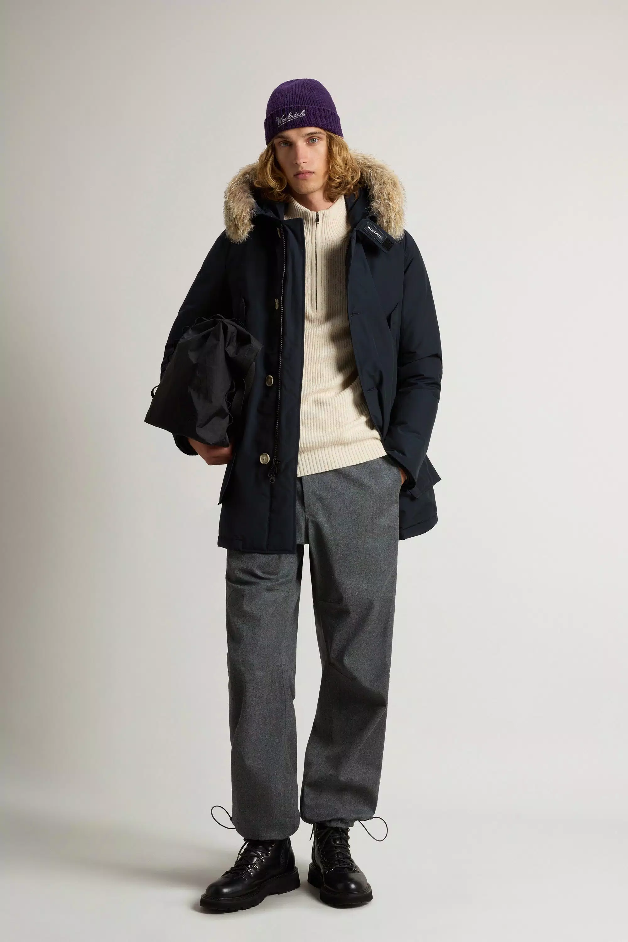 Arctic Parka in Ramar Cloth with Detachable Fur Trim - Melton Blue