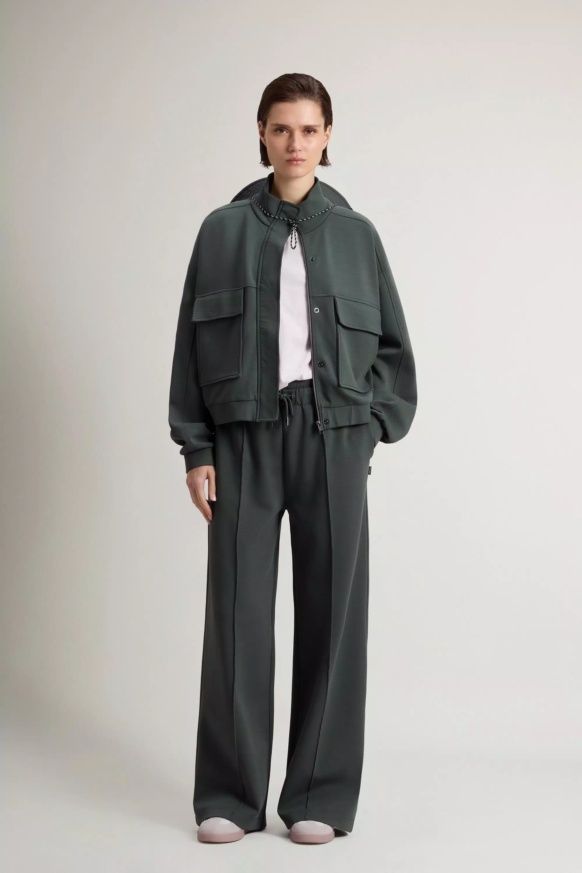 Full-Zipper Sweatshirt in Cotton-Blend Interlock - Forest Veil