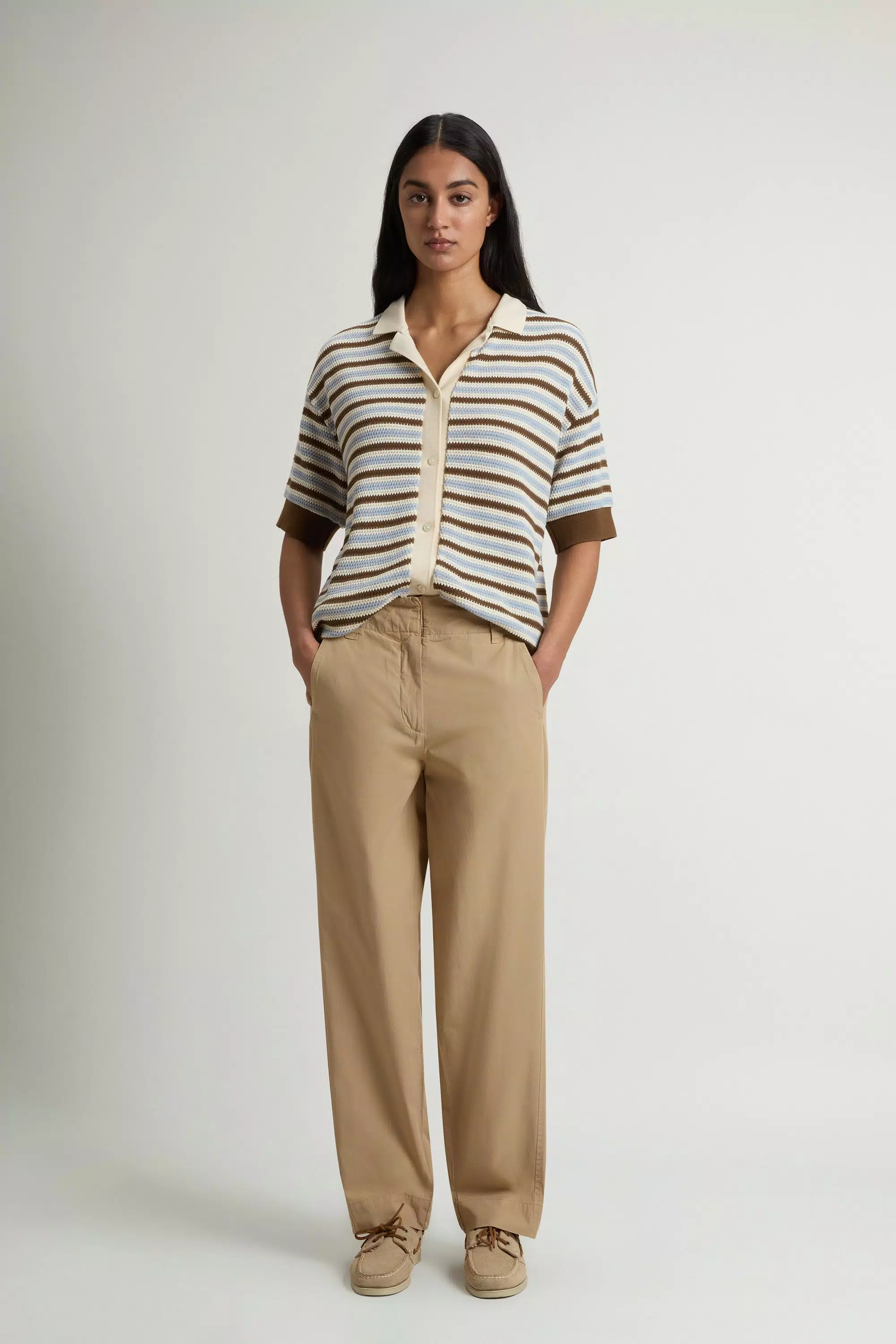 Garment-Dyed Carrot Pants in Pure Cotton Poplin - White Pepper