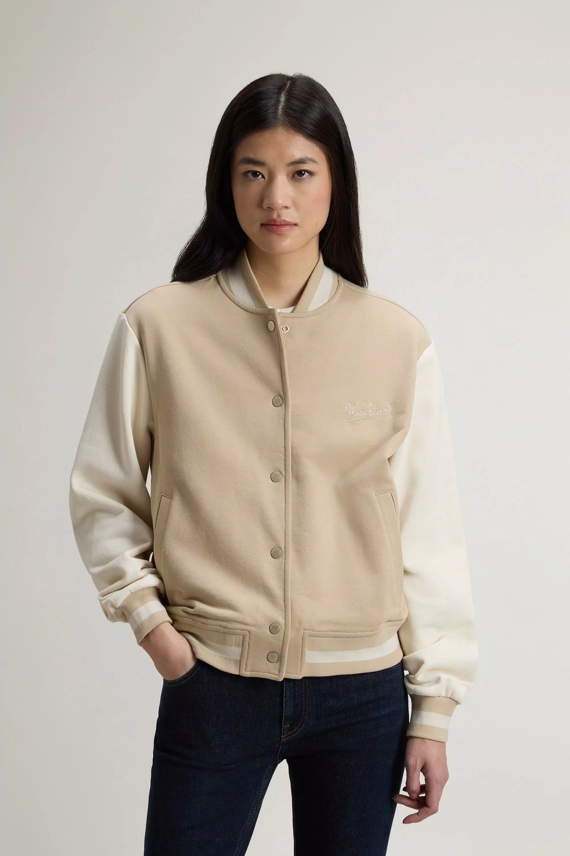 College Sweatshirt in Pure Cotton - White Pepper Bicolor