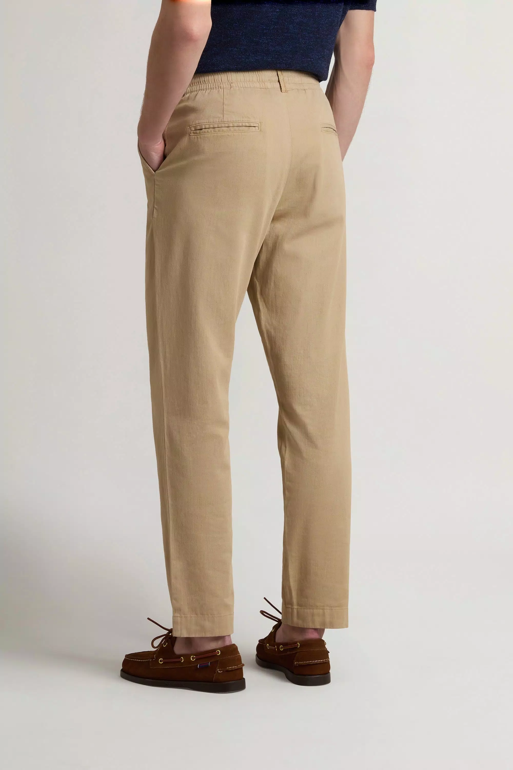 Garment-Dyed Milton Pants in Cotton and Linen Blend - Travertine