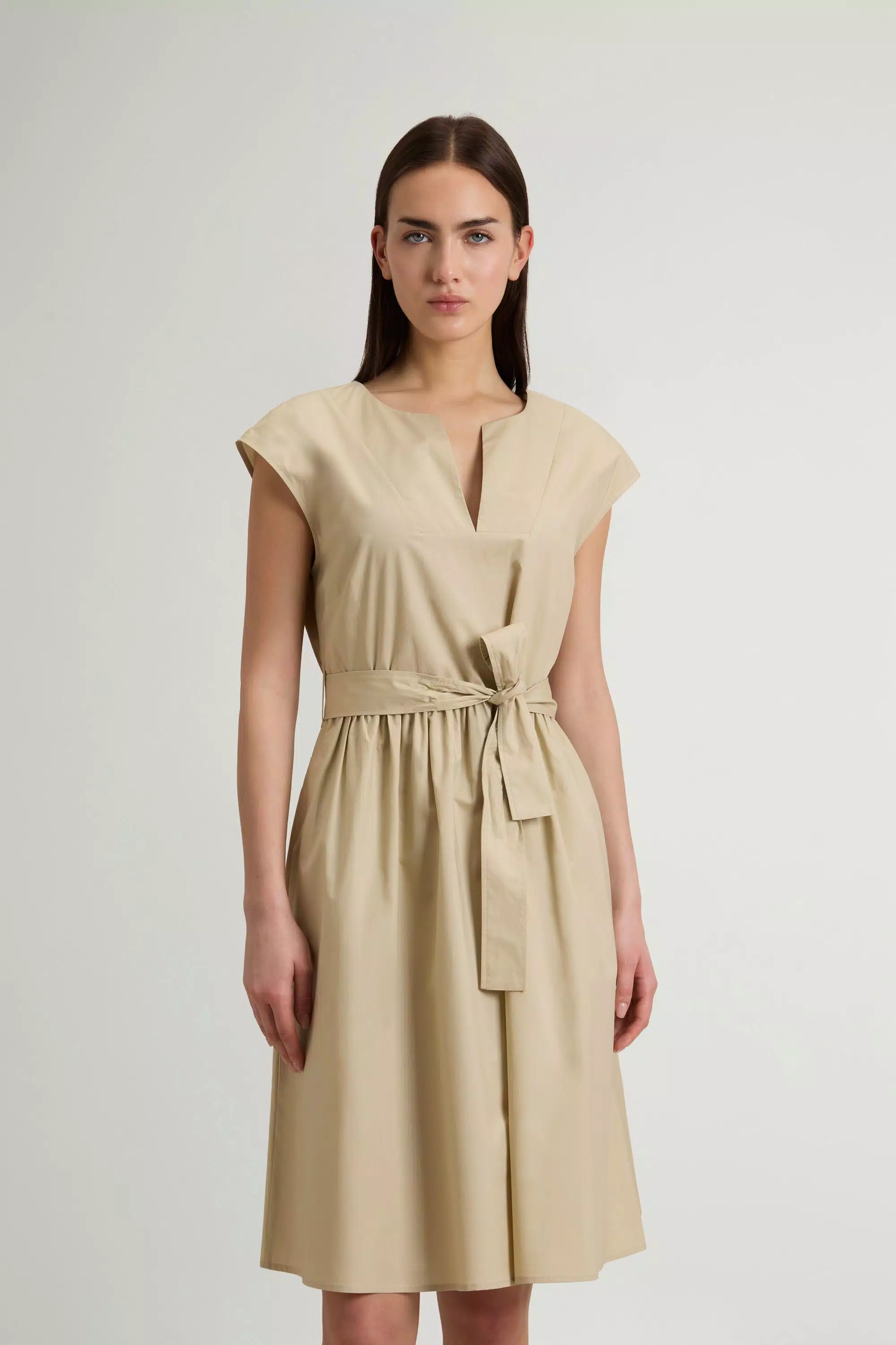 Pure Cotton Poplin Dress with Belt - White Pepper