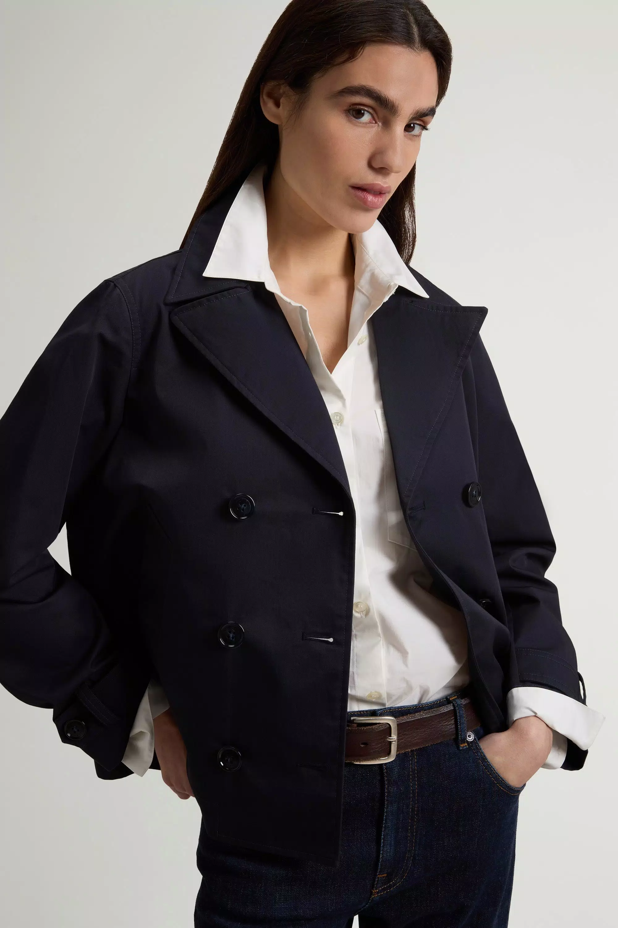 Pure Cotton Pea Coat - Melton Blue