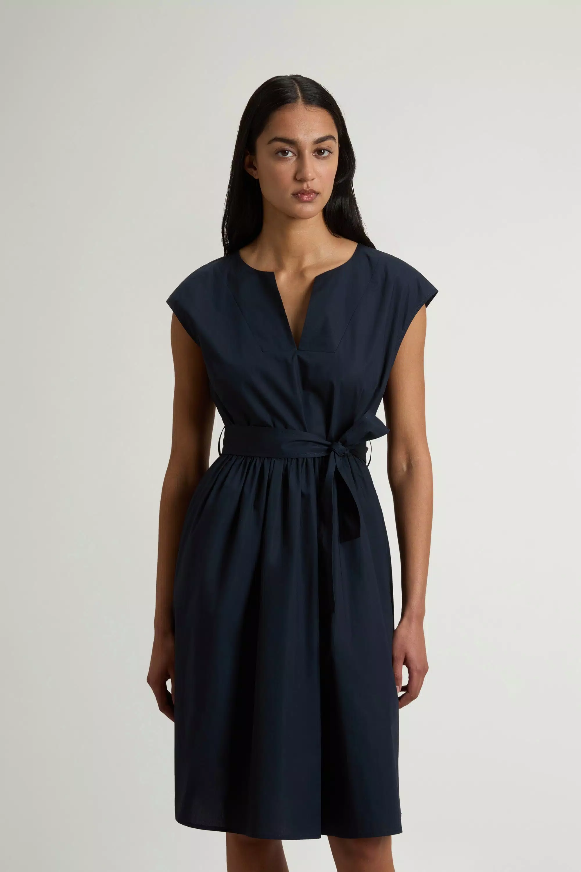 Pure Cotton Poplin Dress with Belt - Melton Blue