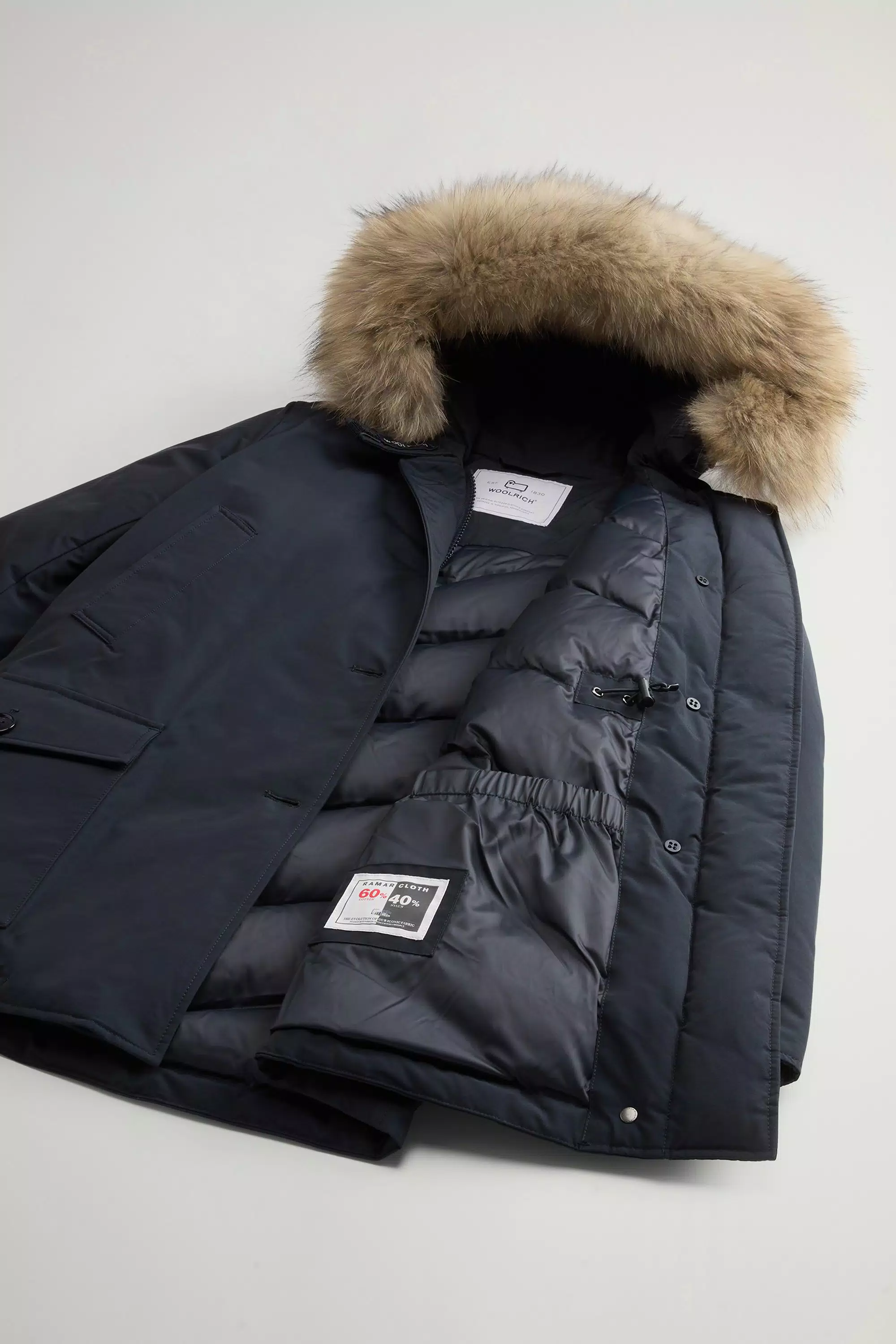 Arctic Parka in Ramar Cloth with Four Pockets and Detachable Fur - Dark Navy
