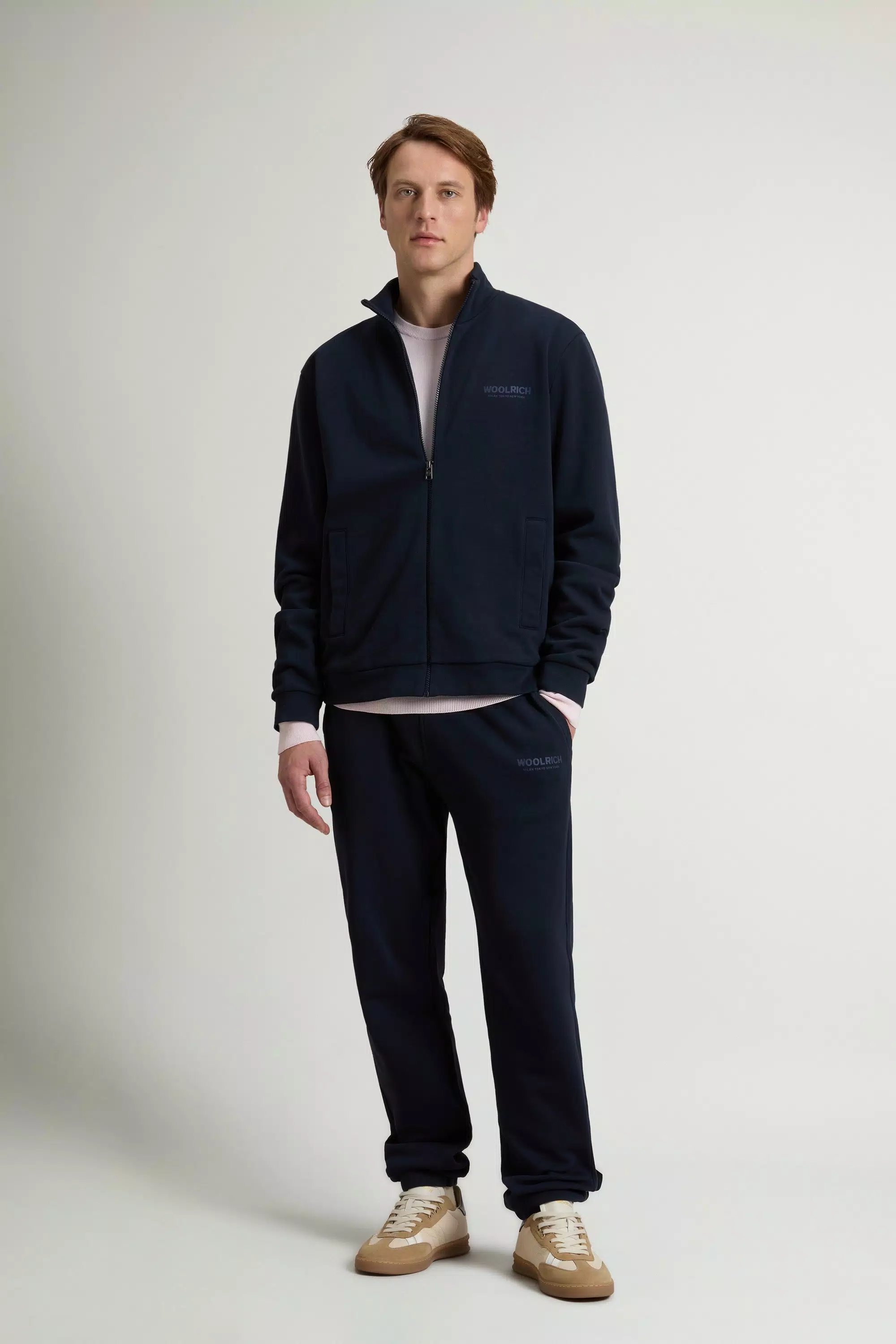Full-Zipper Sweatshirt in Pure Cotton with Macro Logo on the Back - Melton Blue