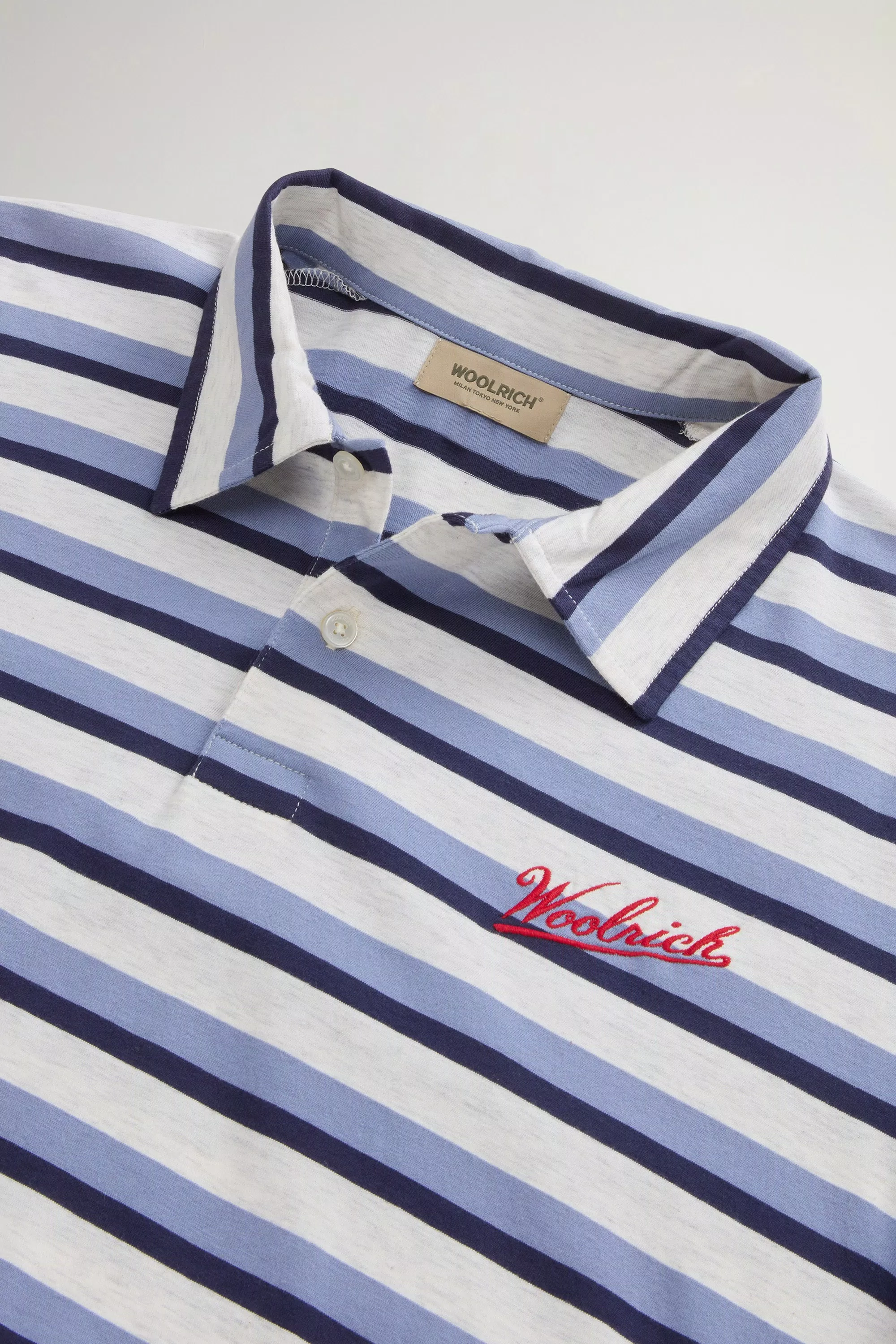 Polo Shirt in Melange Cotton Pique - Blue Stripe