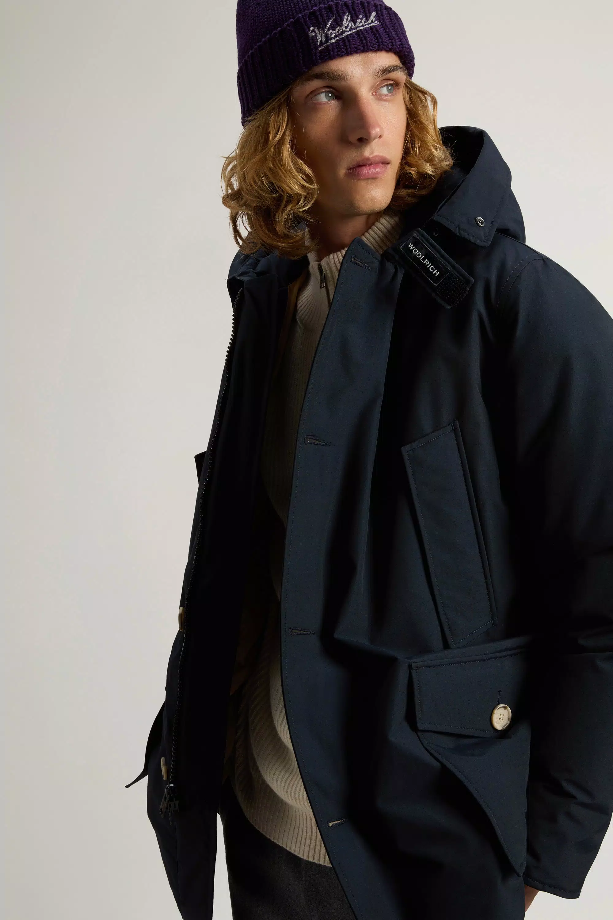Arctic Parka in Ramar Cloth with Detachable Fur Trim - Melton Blue