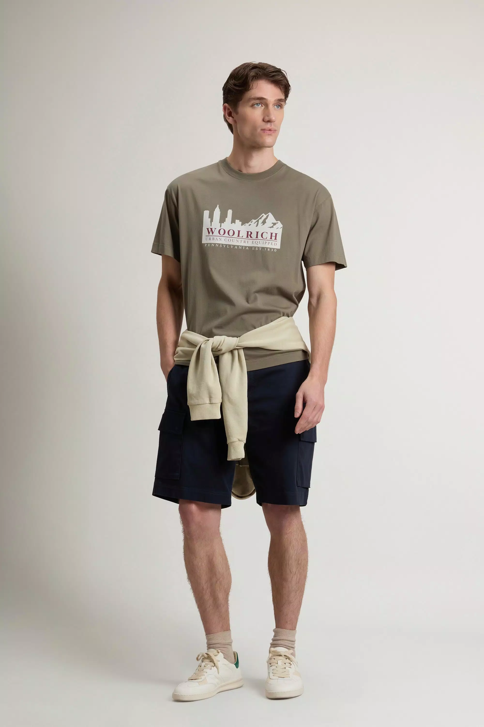 T-Shirt in Pure Cotton with Logo - Smokey Olive