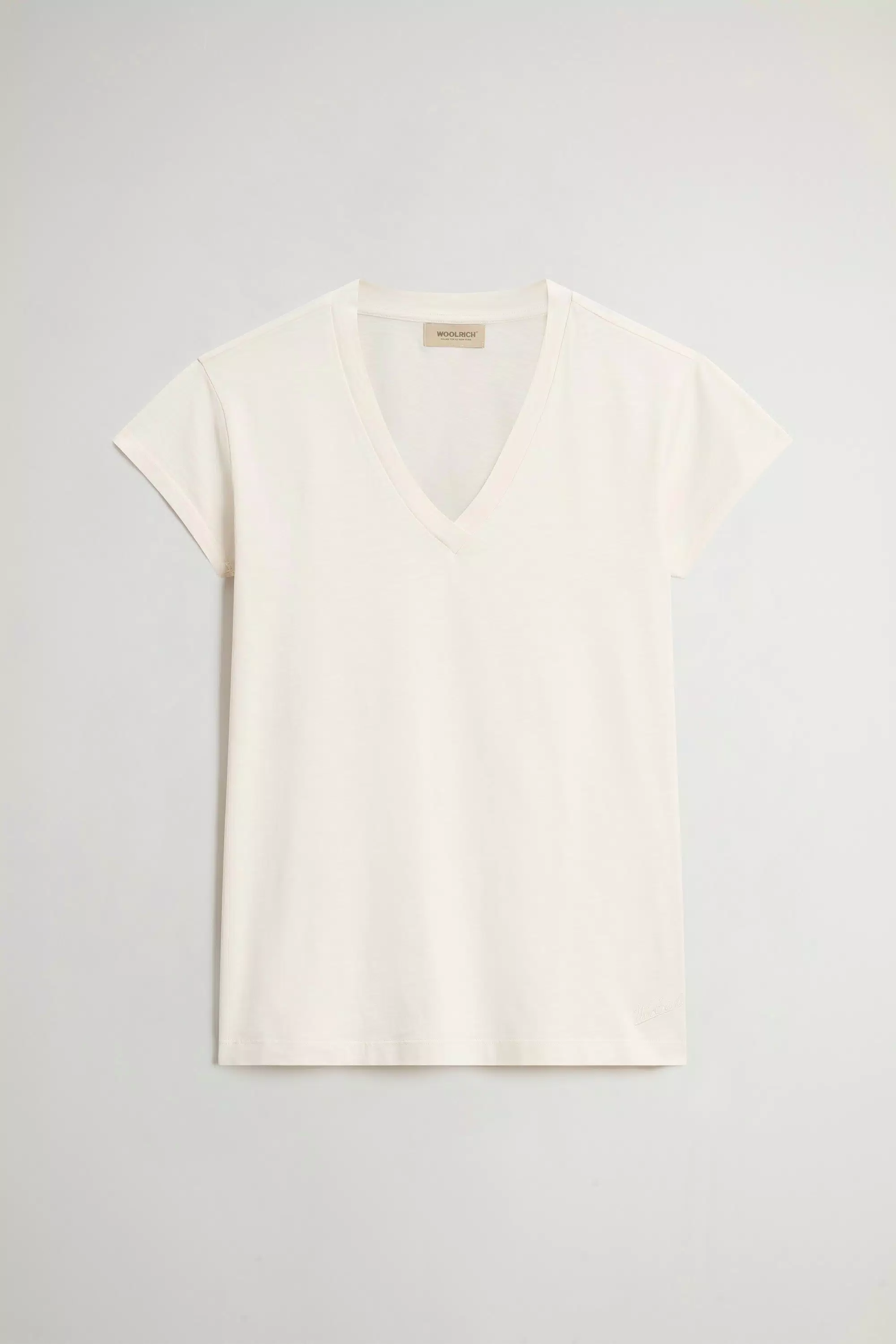V-Neck T-Shirt in Pure Cotton Slub Fabric - Milky Cream