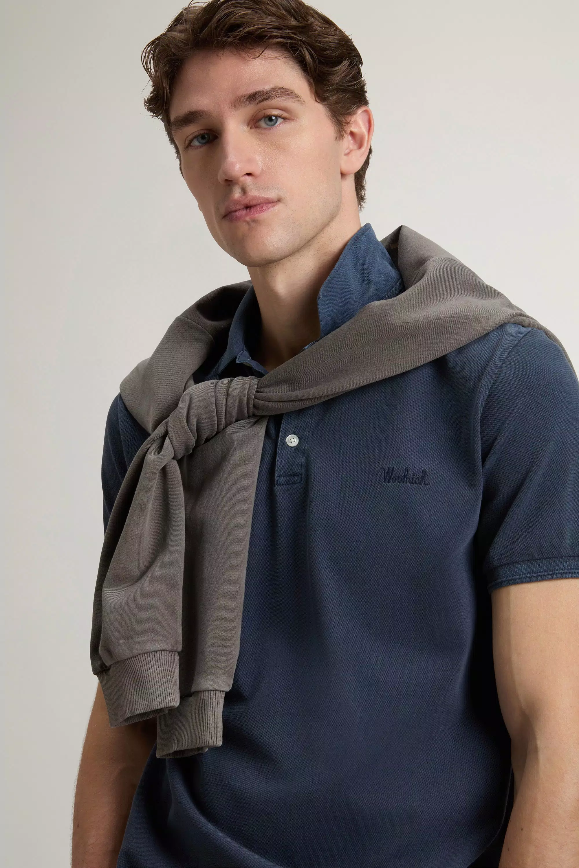 Garment-Dyed Mackinack Polo Shirt in Stretch Cotton Pique - Faded Melton Blue