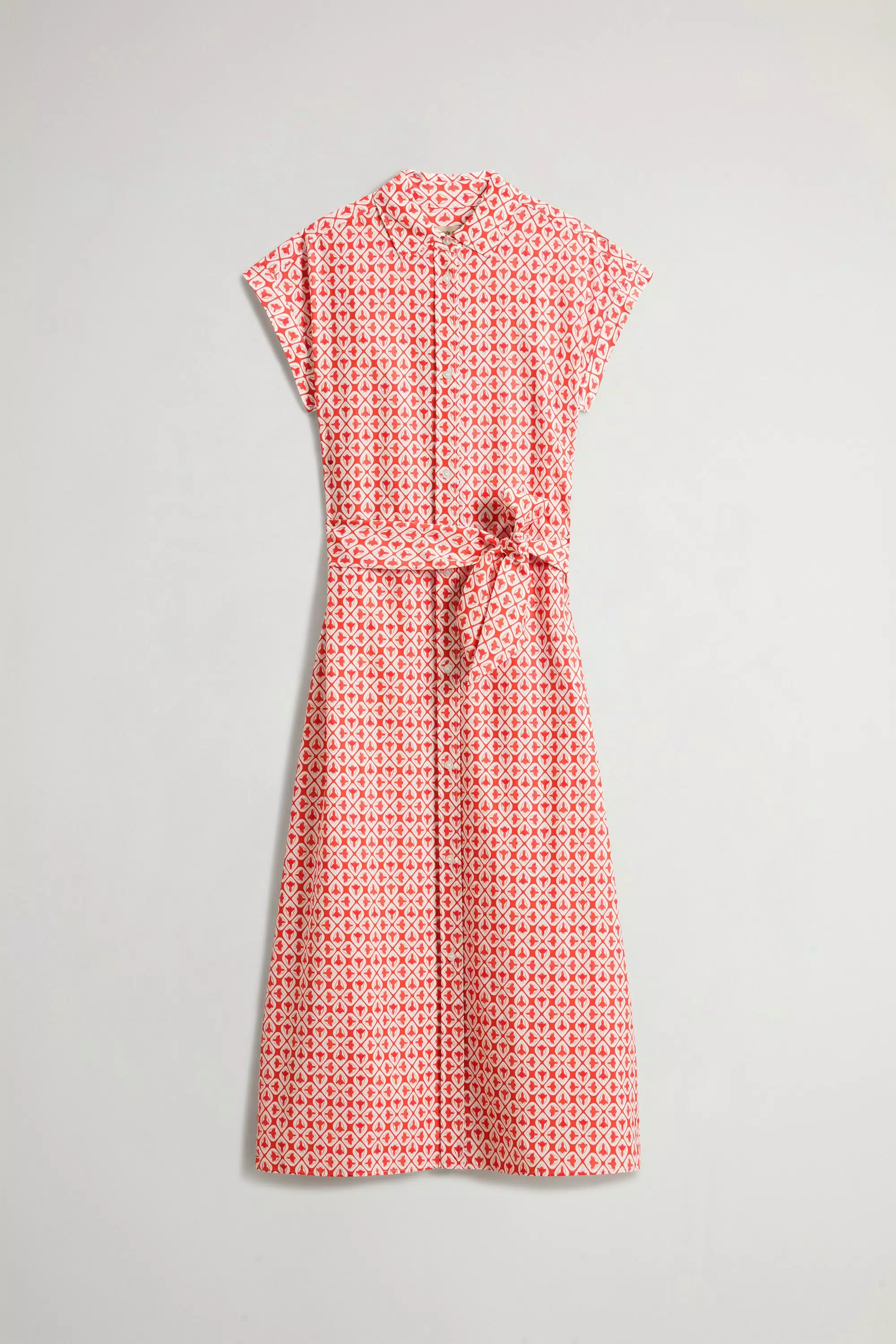 Shirt Dress in Cotton Blend with Belt - Paprika Tile Bloom